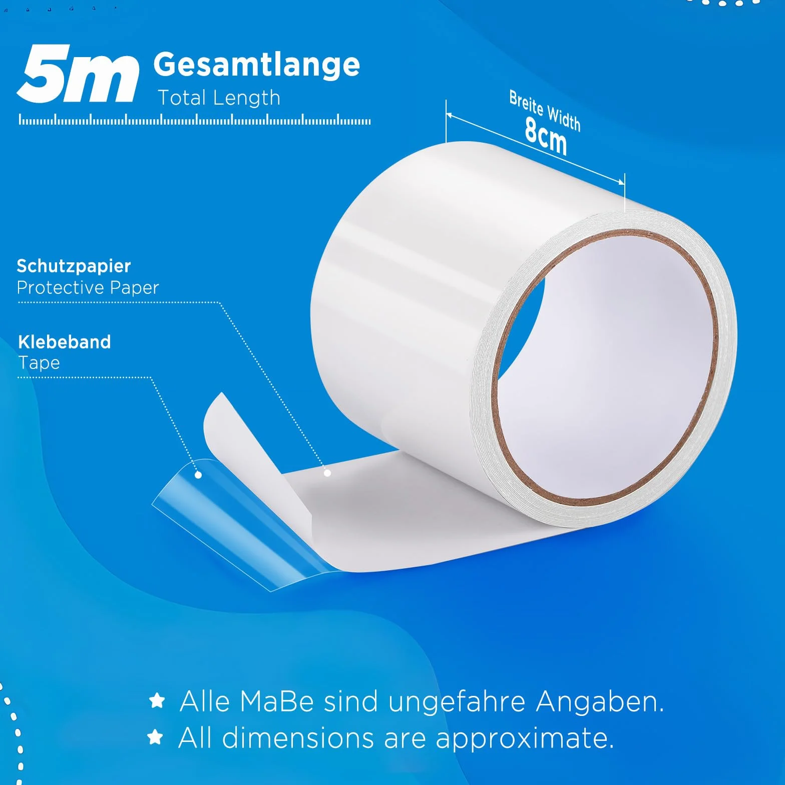 Ecooe Kit Réparation Piscine Ruban Imperméable 8cm x 5m, Rustine pour Piscine, Transparente