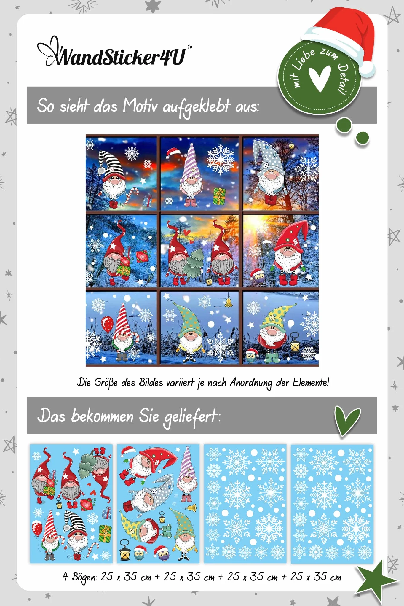 Naklejki okienne świąteczne dla dzieci 10x Père Noël i sowa elektrostatyczne duże