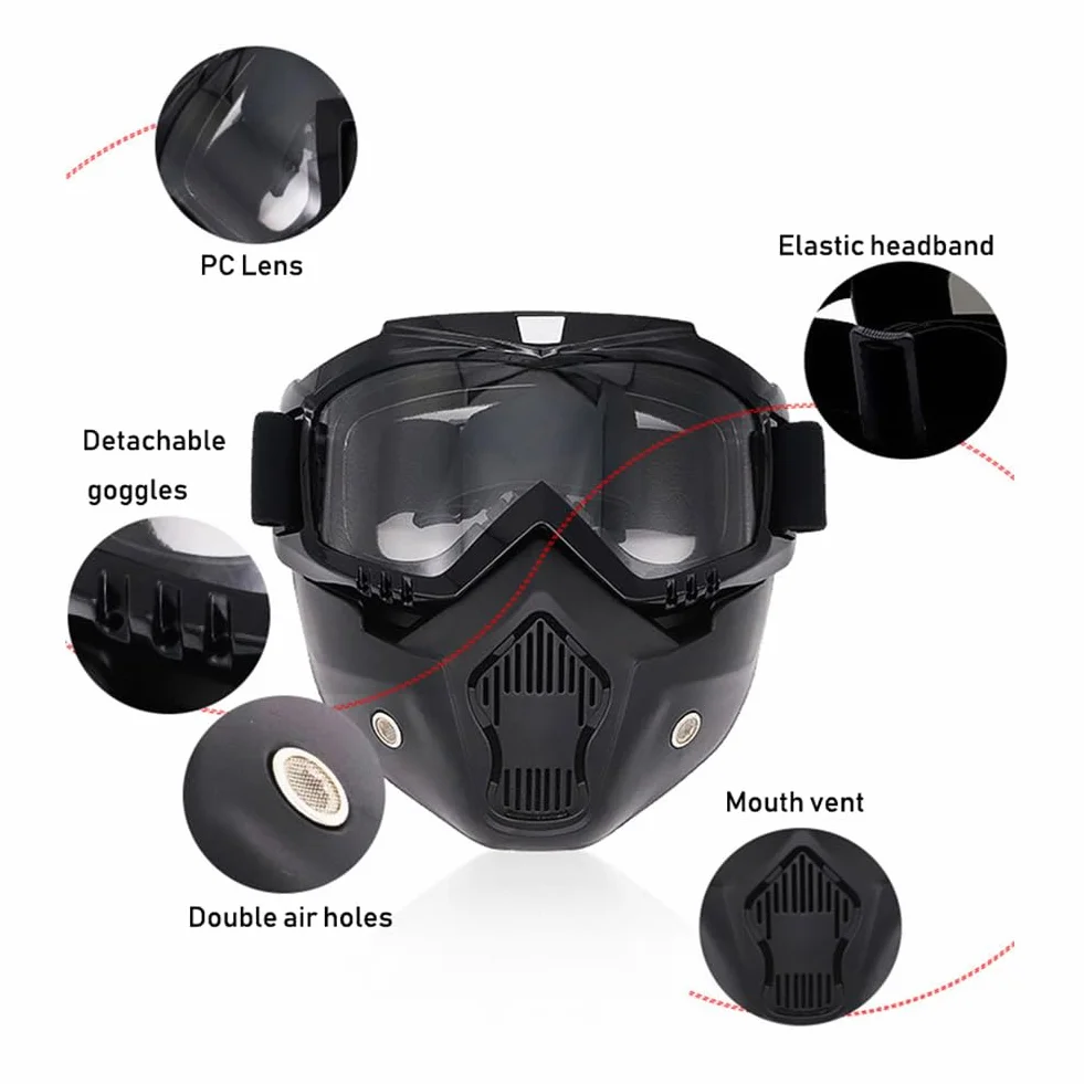 Casque Tactique Airsoft Masque Intégral Lunettes Amovibles Support NVG Rail Latéral
