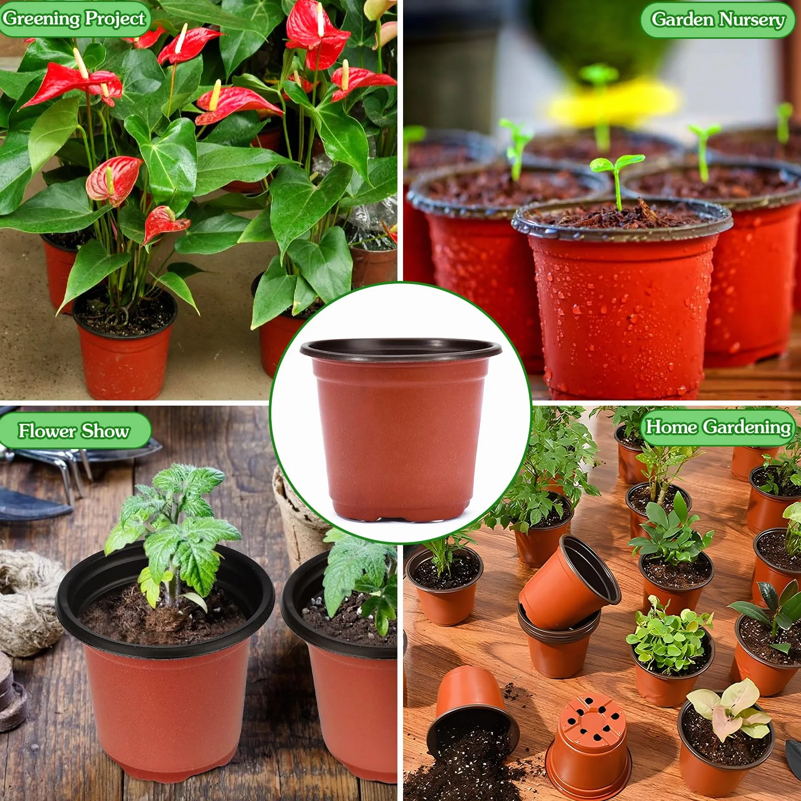 Pot de Fleur Plastique 10cm avec 100 Étiquettes, Pot Semis Réutilisable pour Plantation Intérieure et Extérieure