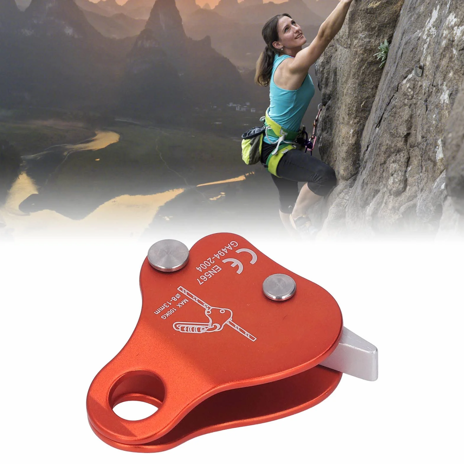 Keenso Bloqueur de Corde d'escalade en Alliage D'aluminium Autobloquant 8‑13 Mm Bloqueur de Corde d'escalade pour L'alpinisme d'escalade en Plein Air (Orange)