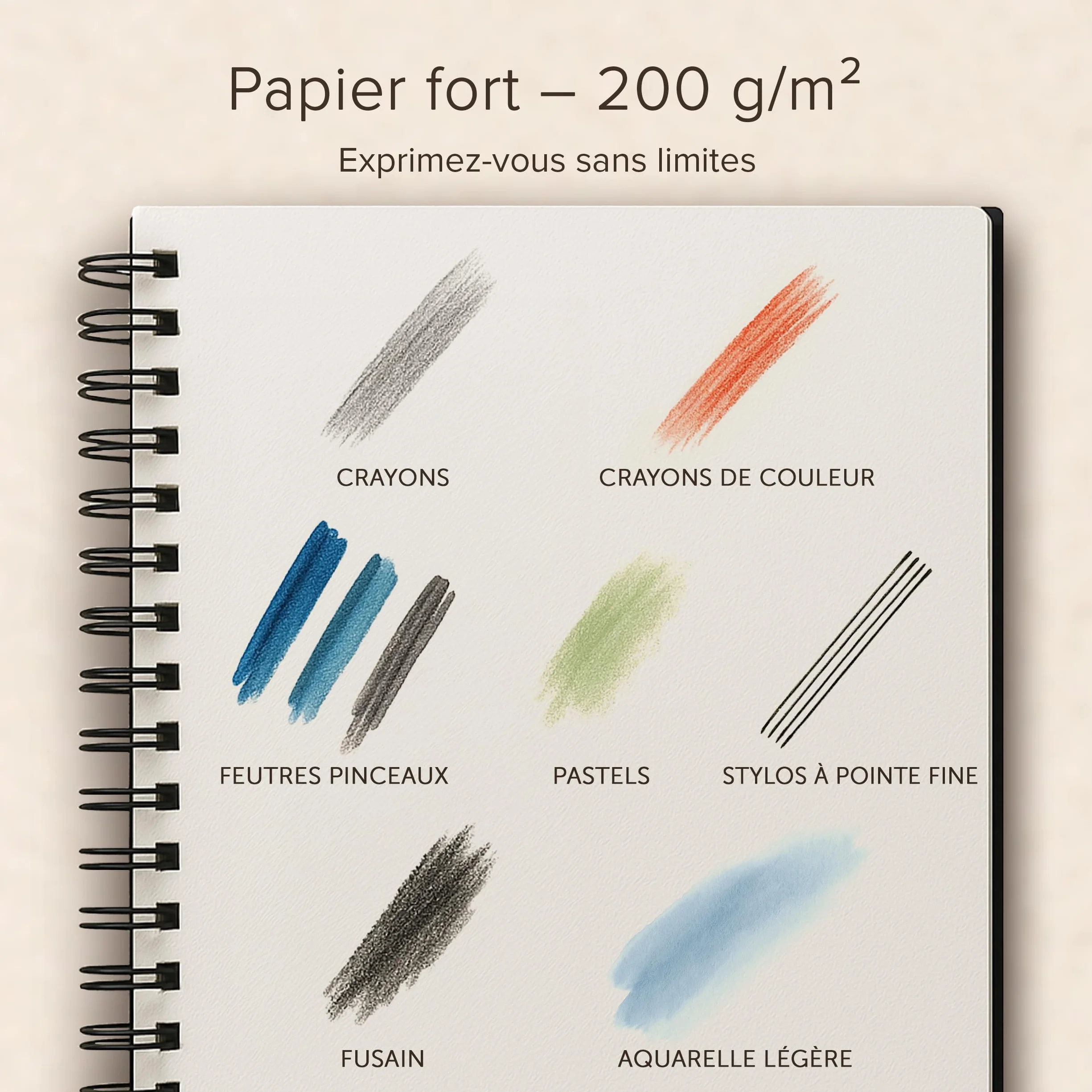 Carnet à Dessin Relié A4 200 GSM 21 x 29 cm 40 feuilles 80 Pages