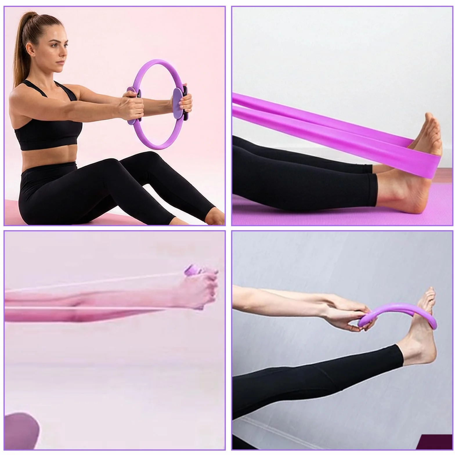 7 Pièces Kit Pilates Maison Accessoire Pilates Femme Kit: Yoga Ball, Resistance Bands, Pilate Ring, Yoga Band, Pompe à air pour l'Entraînement à Domicile et en Studio