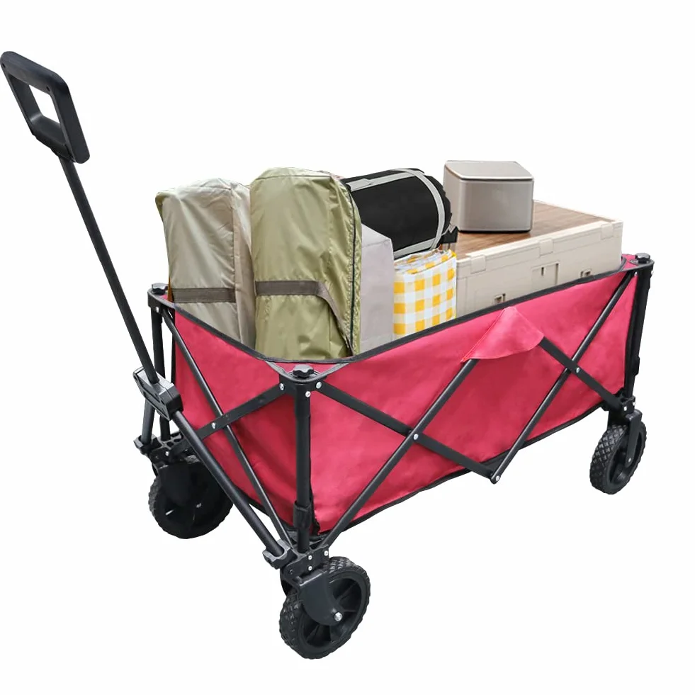 Chariot de Pique-Nique Pliable Grande Capacité Roues Pivotantes 360° Freins Rouge