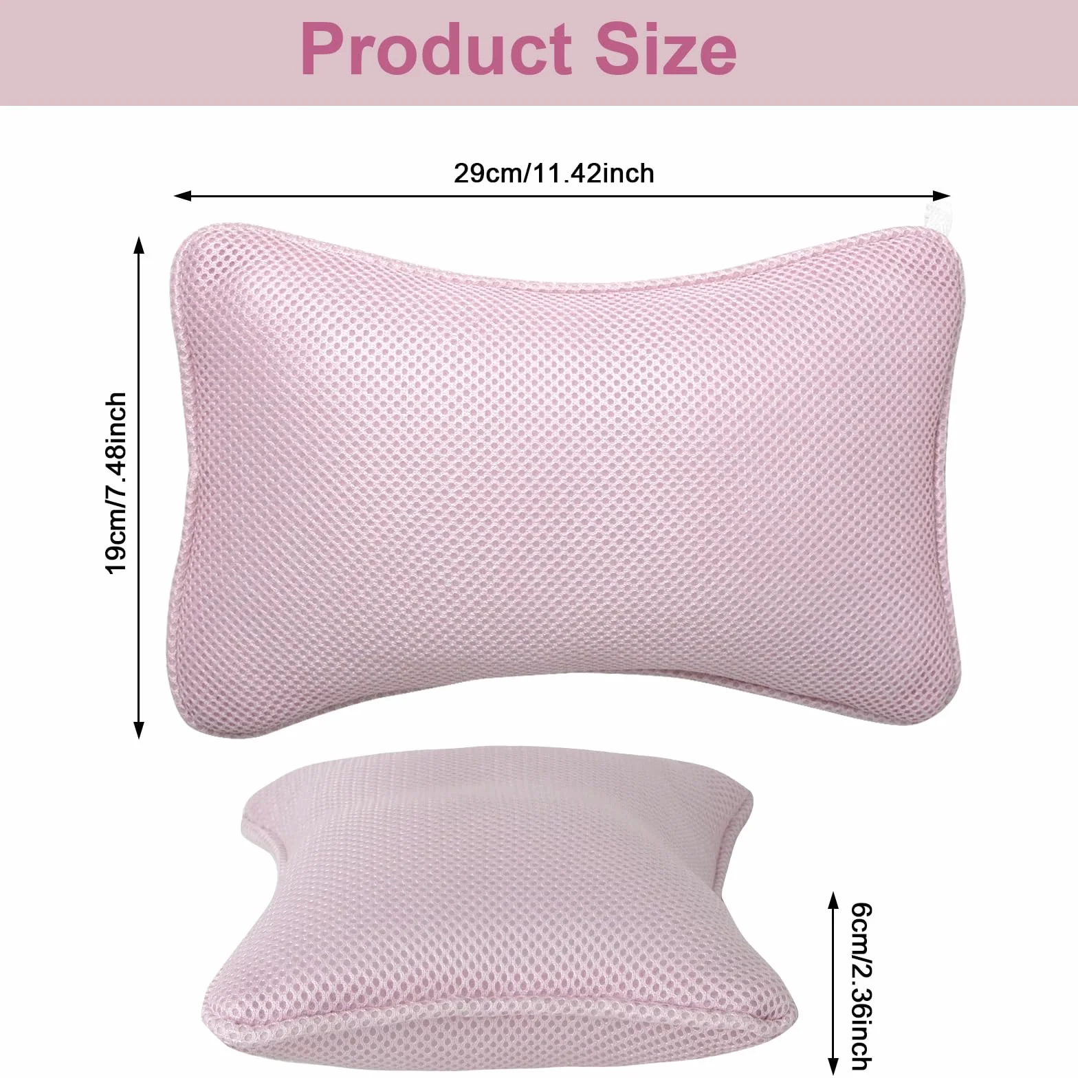 Oreiller de Bain Antidérapant avec Ventouse Ergonomique pour Nuque Rose