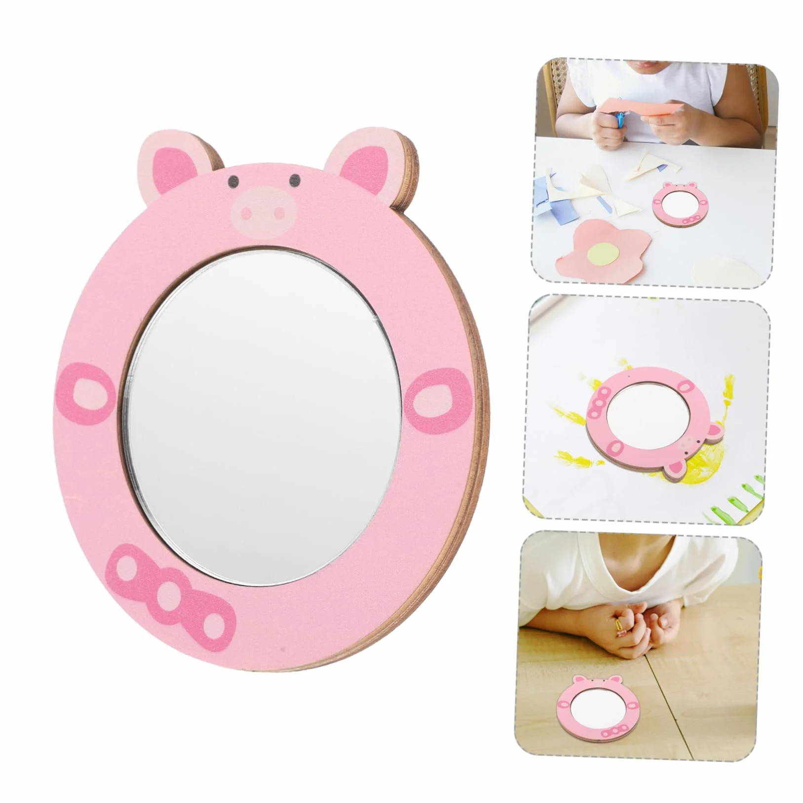 Miroir en Bois et Verre ERINGOGO pour Enfant, Jouet Éducatif Sécurisé, Petit Miroir à Main Rose
