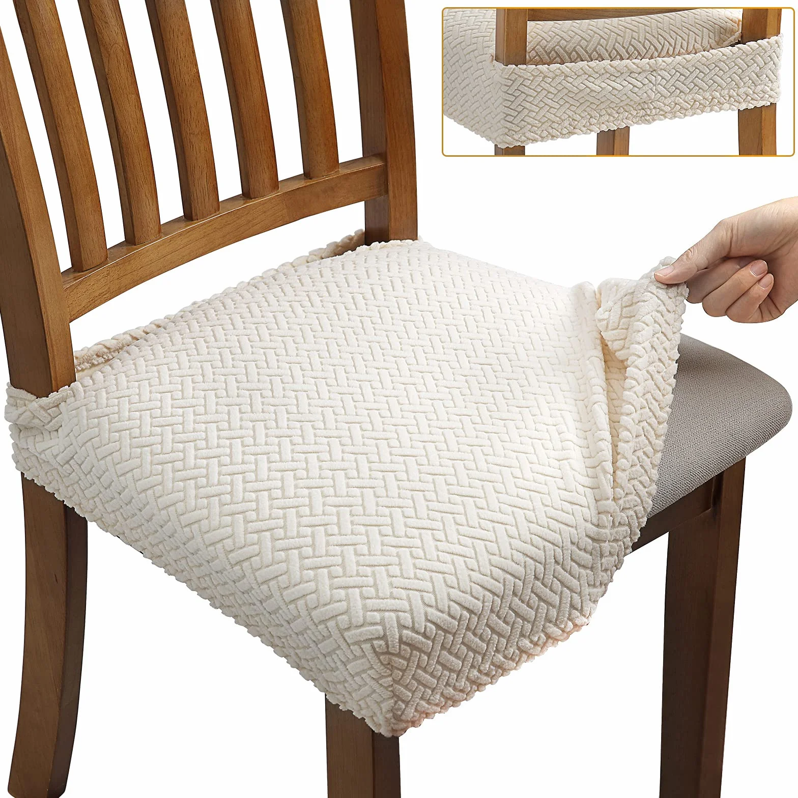 Fuloon Housse de Chaise Extensibles en Jacquard Beige Amovibles et Lavables