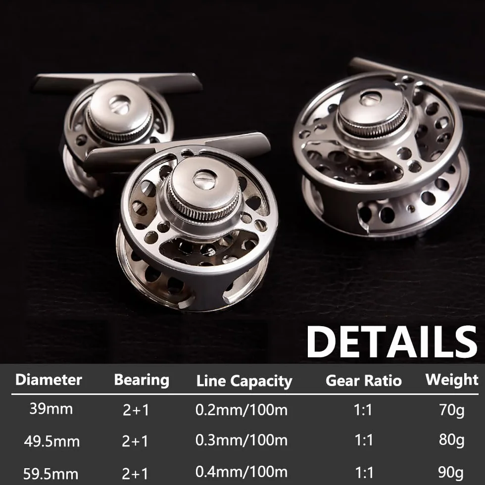Moulinet de pêche à la mouche en alliage d'aluminium, 2 + 1 BB - Moulinet pour truite, basse, carpe - Taille # 39 mm/49,5 mm/59,5 mm (argent)