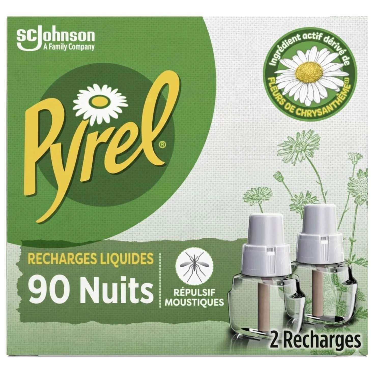 Pyrel Recharge Diffuseur Electrique Liquide Répulsif Moustiques 90 Nuits Sans Parfum 2 Recharges