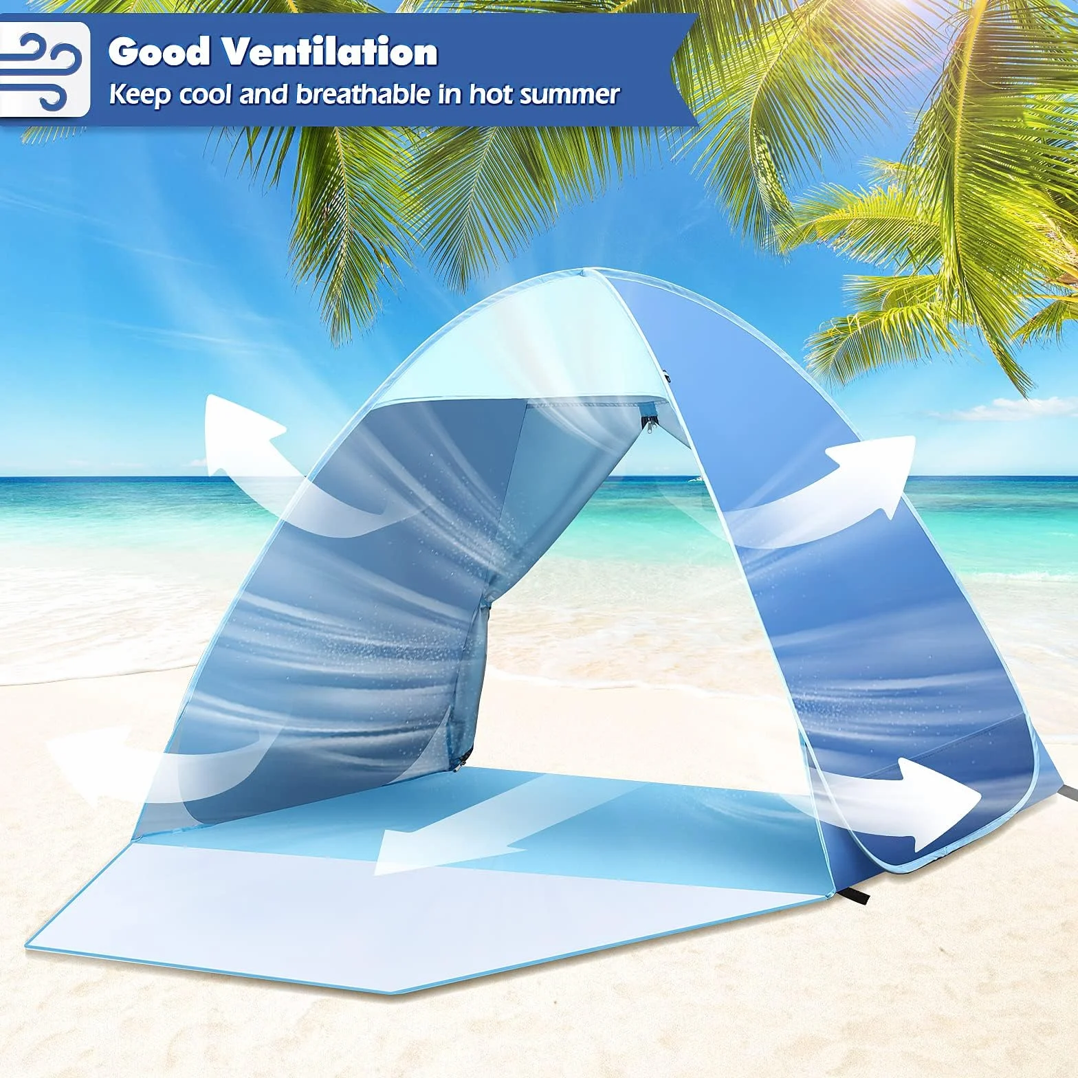 Tente de Plage, Tente de Plage Anti UV 50+ avec Porte Arrière Zippée Abri de Plage 1-2 Personnes Petit Emballage pour Protection Solaire Plage, Jardin