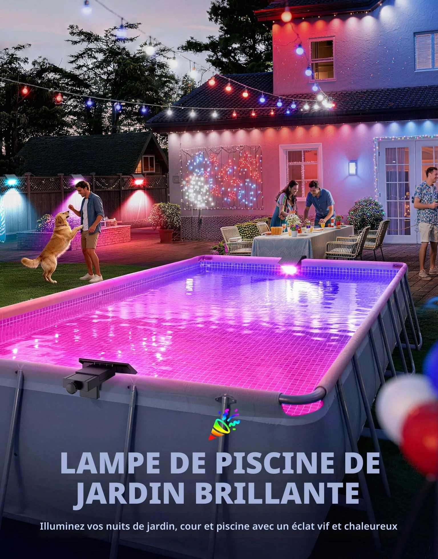 Lampe Piscine LED Solaire IP68 RGB, Eclairage Piscine Hors Sol sans Fil 10 Modes
