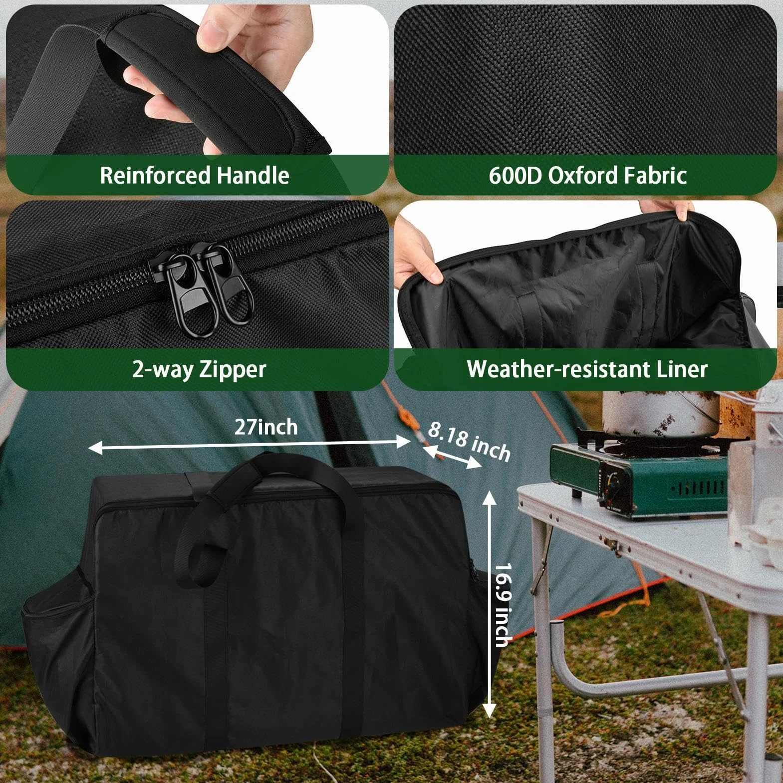 Sac de transport pour réchaud d'extérieur, rangement portable pour outils de barbecue, organisateur d'équipements de protection, porte-ustensiles de gril, petit réservoir accessoires, pliable pour