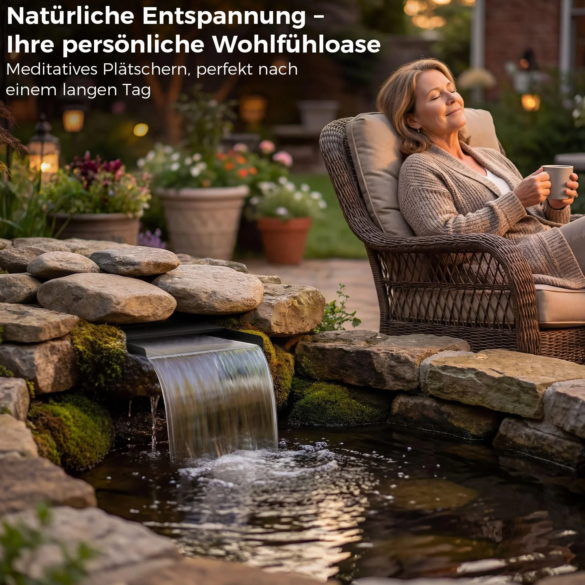 Biling Cascade pour Étang de Jardin avec Filtre, 20cm Acier Inoxydable, 40 W 2500 l/h Pompe de Bassin
