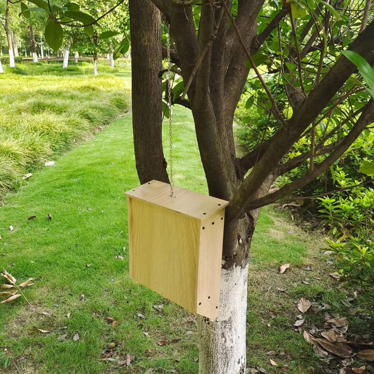 Nichoir pour Chauve-Souris en Bois Naturel avec Toit, Résistant Aux Intempéries, Non Traité