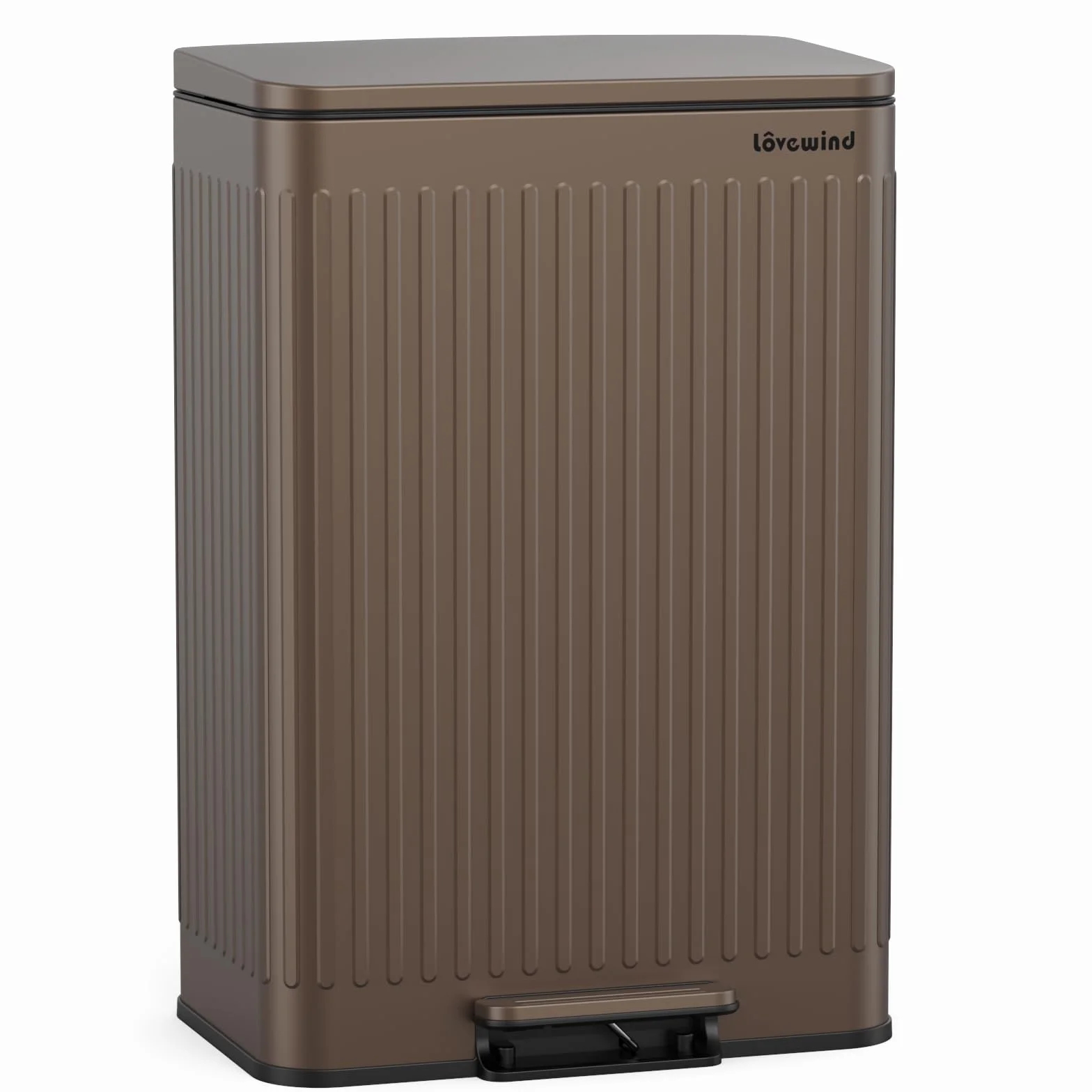 lovewind Poubelle 60L Inox Brun à Pédales, Couvercle Silencieux, Seau Intérieur avec Poignées