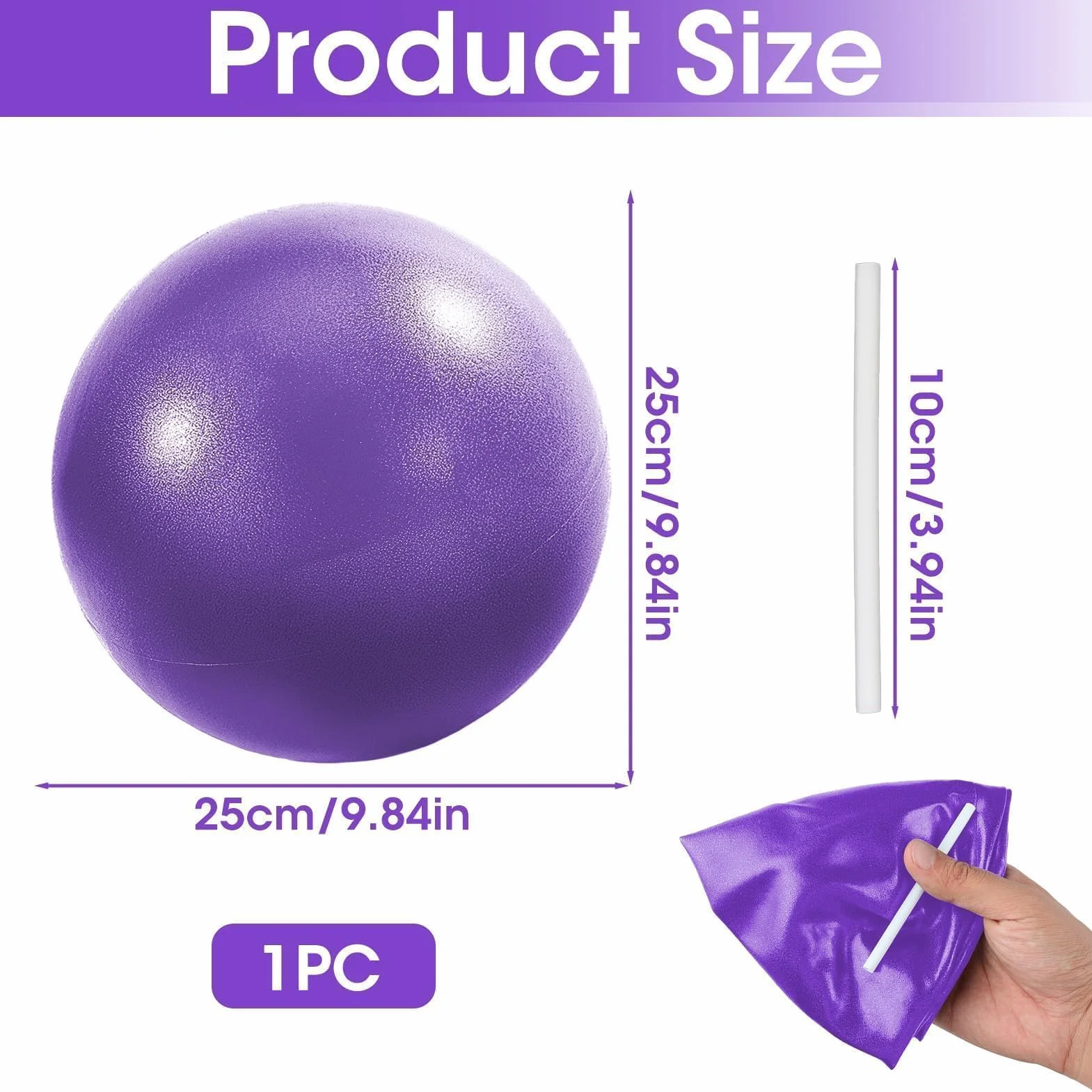 25cm Ballon Pilates, Ballon Gym avec Paille de Gonflage Ballon Fitness de Gymnastique Ballon de Grossesse Anti-éclatement Ballon Yoga pour Pilates Barre Rééducation et Renforcement du Tronc