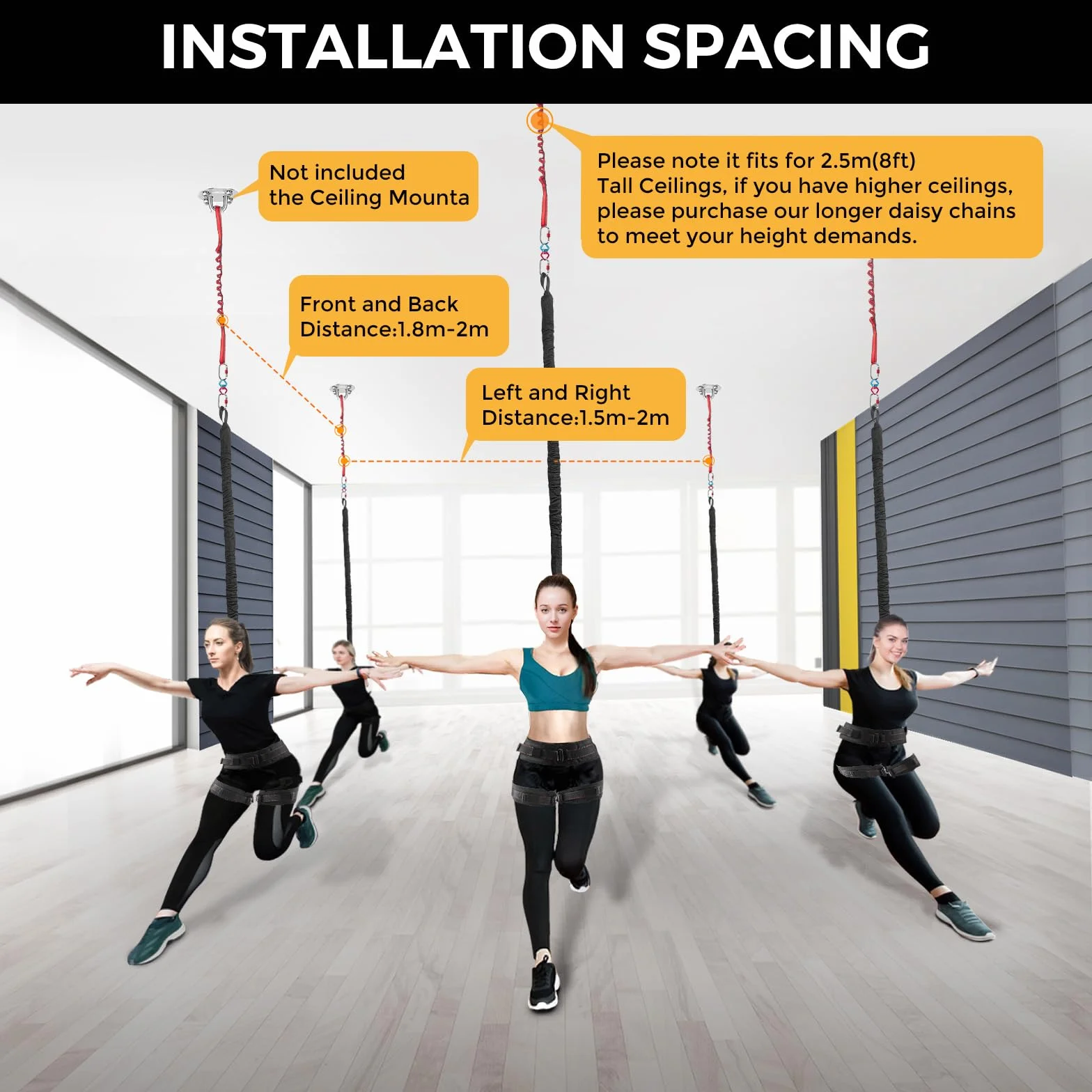 DASKING Bungee Fitness Kit, Fun 4D Aerial Yoga Dance Sangle de Suspension, Solide Harnais Bungee Fitness Cord, Yoga Volant Corde, Professional Bungee-Fitness pour La Maison Hommes et Femme