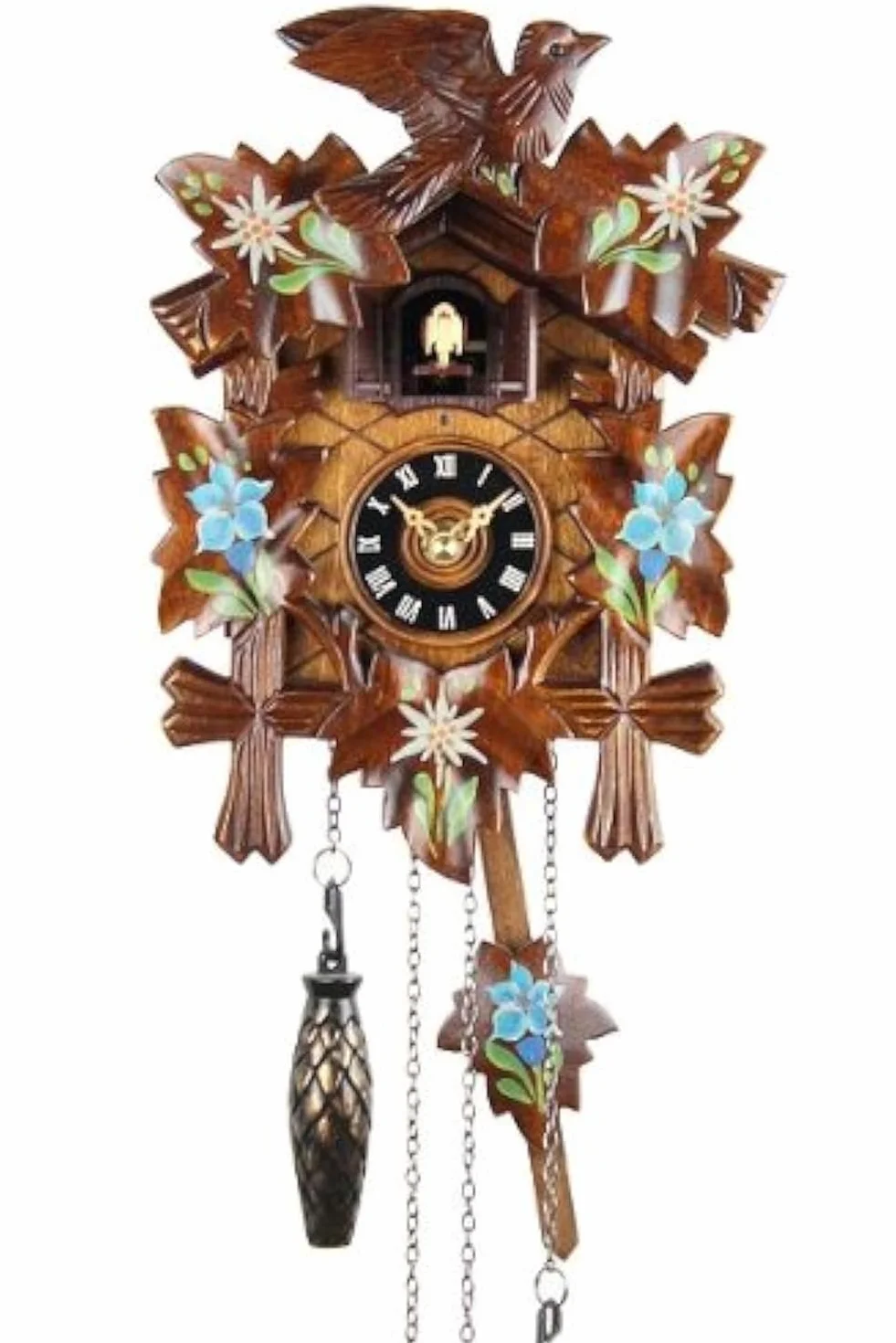 Horloge à coucou en bois véritable 22 cm pendule à quartz avec bruit de coucou
