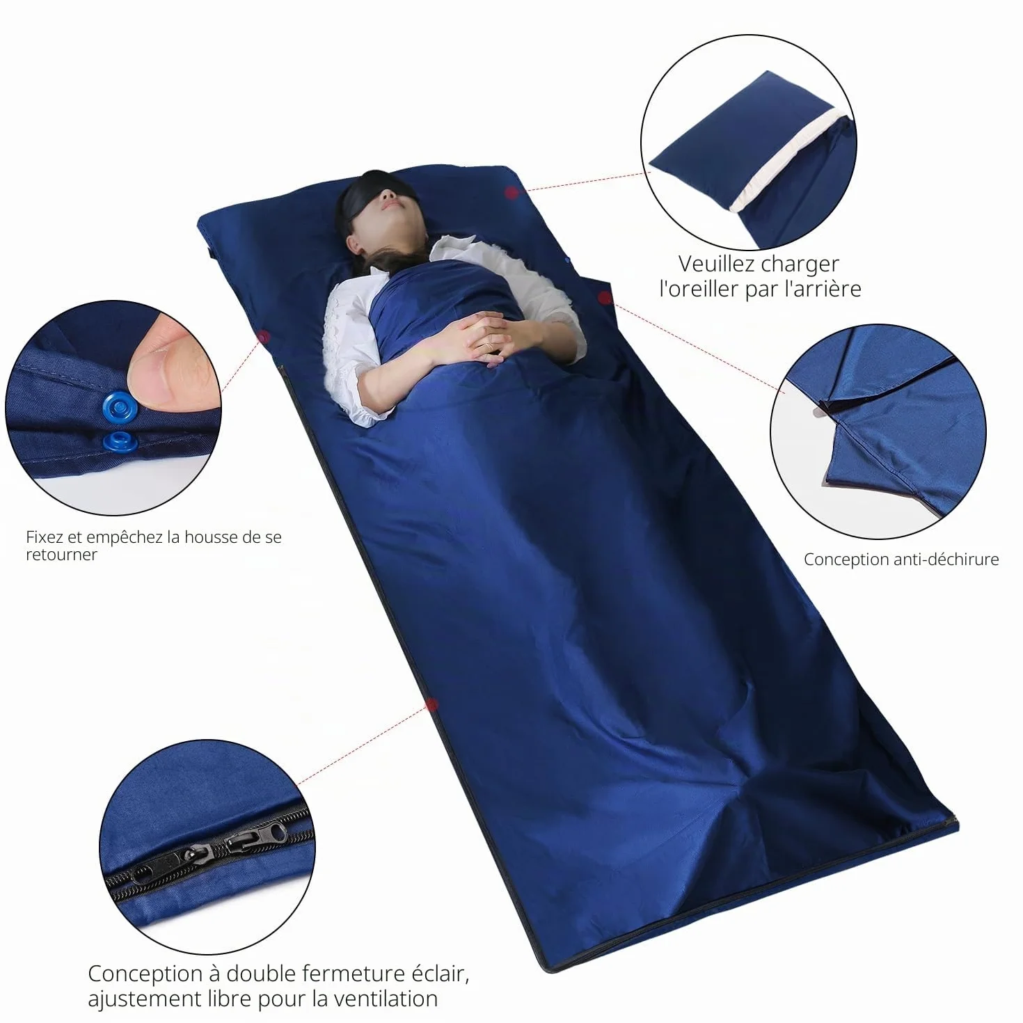 MYCARBON Drap de Sac de Couchage 100% Coton 95x220cm Sac à Viande de Couchage Ultra Léger et Doux avec Fermeture Éclair, Antibactérien, Draps de Voyage 190x220cm pour Camping, Randonnée, Hôtel