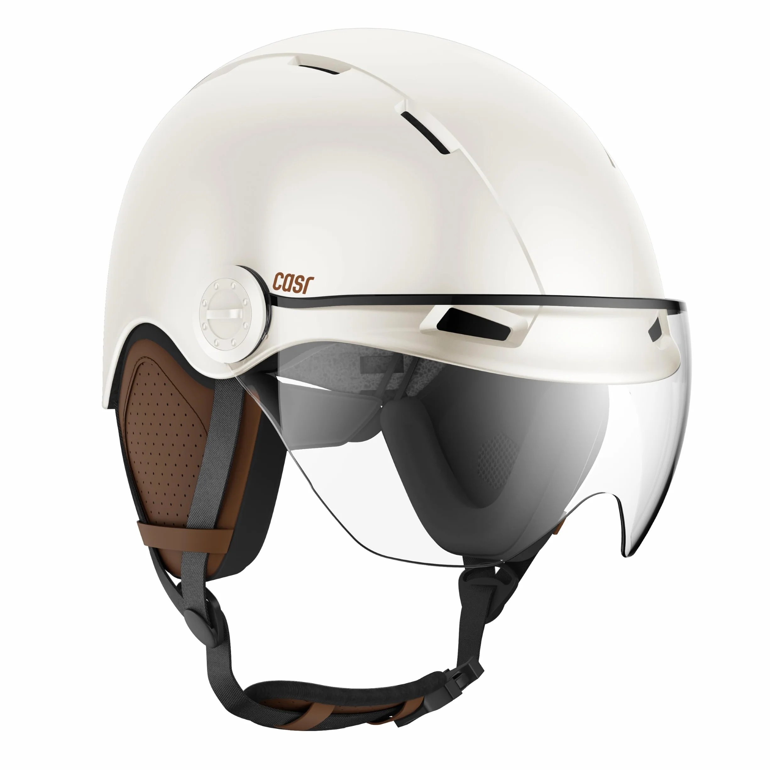 CASR Style - Casque Lifestyle Urbain pour Vélo & Trottinette Electrique - Visière Transparente & Cache-Oreille Amovibles - Confort Optimal pour Homme & Femme - Crème - Taille M