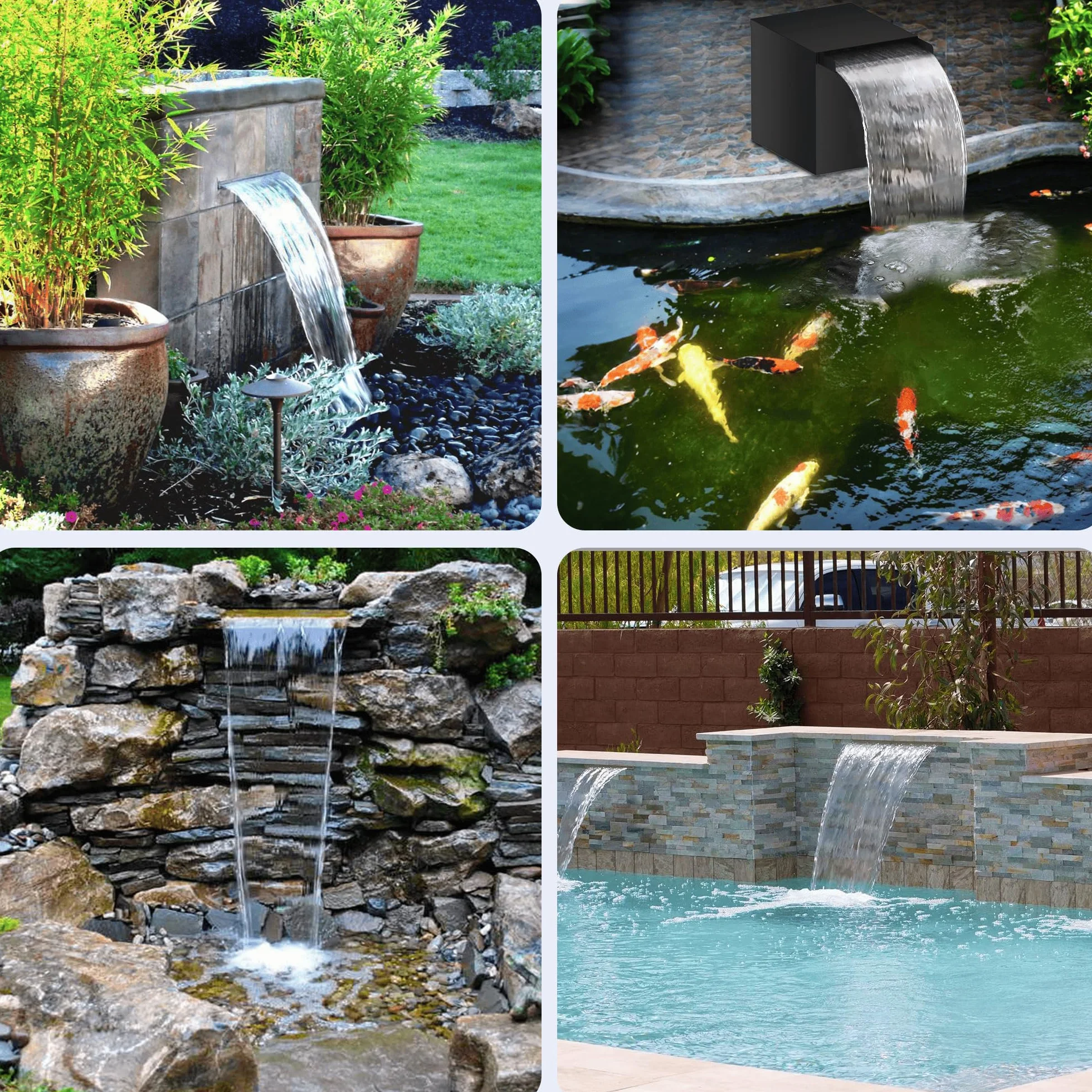 Biling Cascade Pond Kit avec Filtre, Acier Inoxydable, Pompe 80 W, 4500 l/h