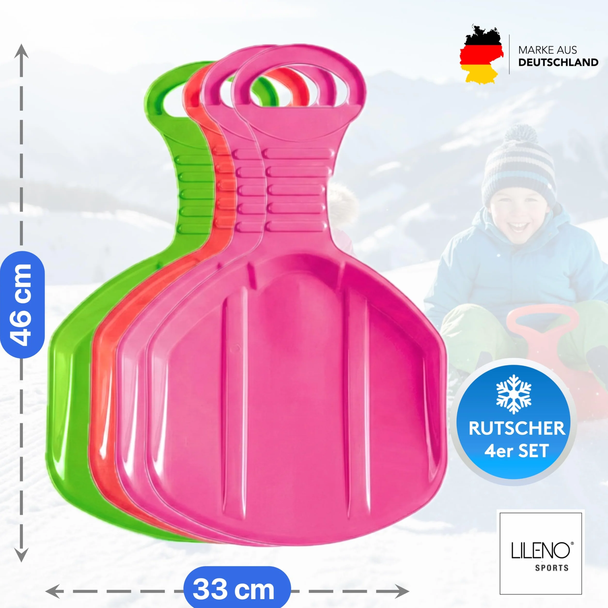 LILENO SPORTS Luge pour enfants (1 lot) - Plateau antidérapant en plastique pour toute la famille - Luge pour des journées d'hiver inoubliables - Convient également pour les adultes