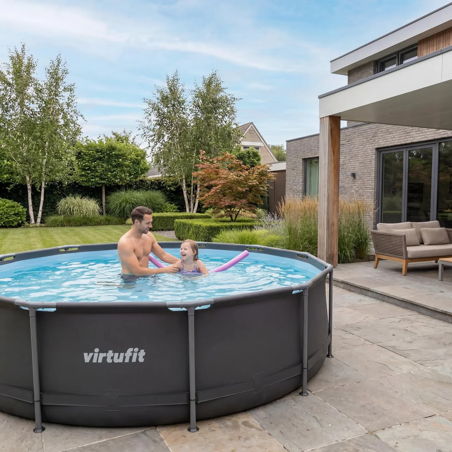 VirtuFit Piscine Ronde Noir Ø244 x 76 cm avec Filtre