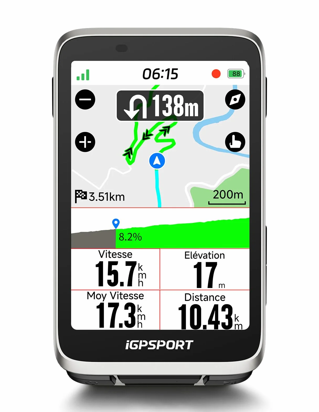 iGPSPORT BiNavi Compteur Velo sans Fil, 3,5" Tactile Fonction VO2, d'Analyse d'Entraînement, Enregistrement Continu, Détection de Mouvement, Commande Musicale et Caméra d'action, iClimb Pro, 35H