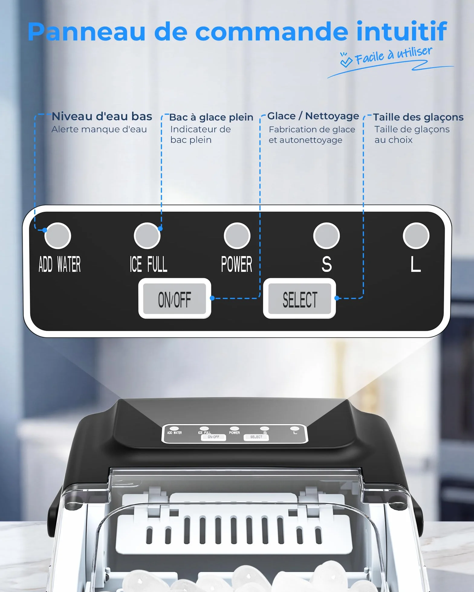 WELLENT Machine à Glaçons de Comptoir, 8 Glaçons en 6 Min, Capacité 12KG/24H, 2 Tailles, Portable avec Auto-Nettoyage