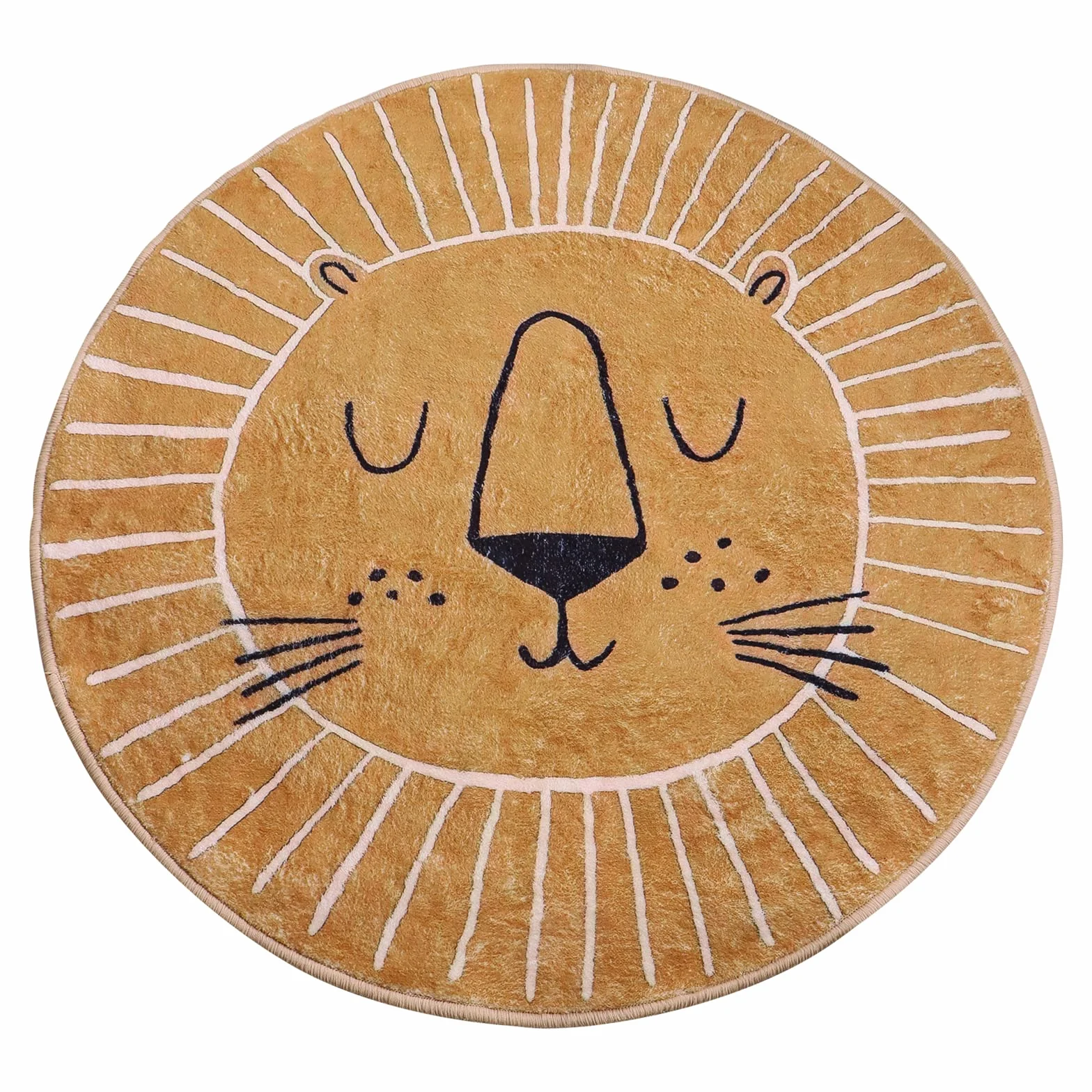 Tapis rond antidérapant lavable 80 cm motif tête de lion marron jaune intérieur extérieur enfant
