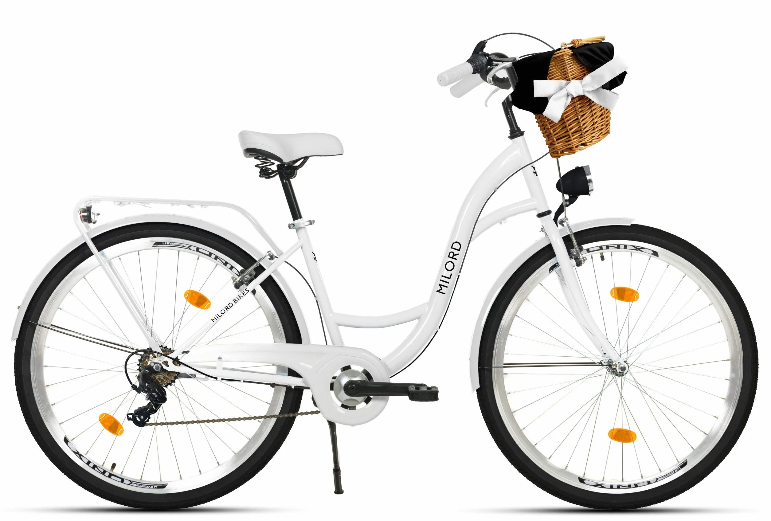 MILORD Vélo Confort Blanc 26 Pouces 7 Vitesses avec Panier Porte-Bagages arrière