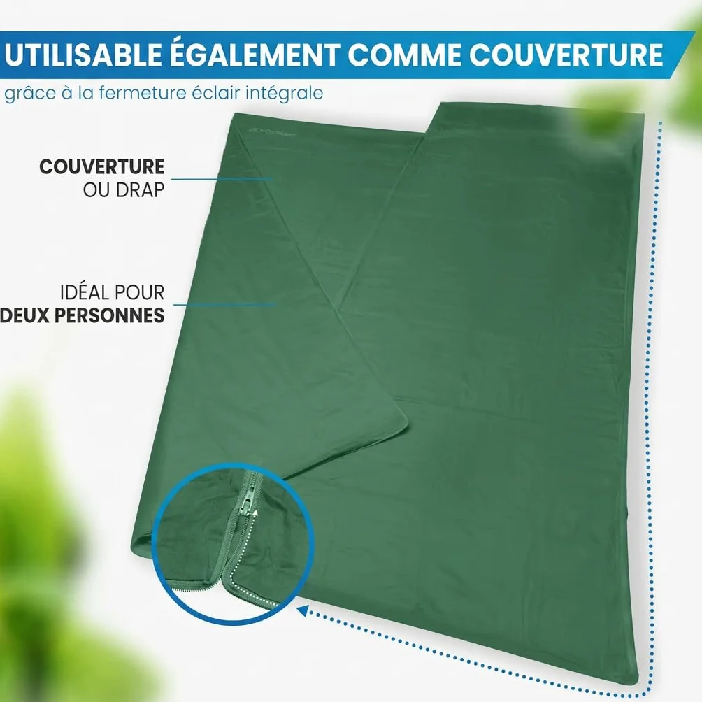 NORDMUT® Sac de couchage cabane [en microfibre] avec fermeture éclair sur toute la longueur | Sac de couchage de voyage d'été [220 x 90 cm] Petit format replié & particulièrement doux