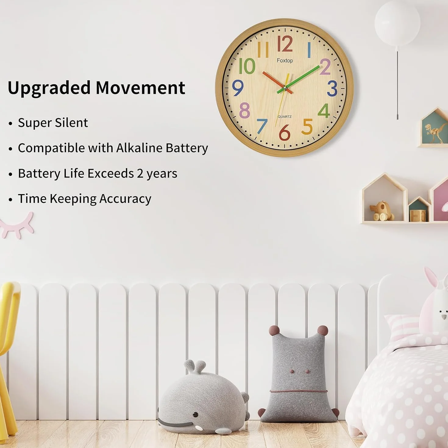 Horloge Murale Silencieuse Enfants Colorée Facile à Lire 30 cm pour Classe École Cuisine Salon