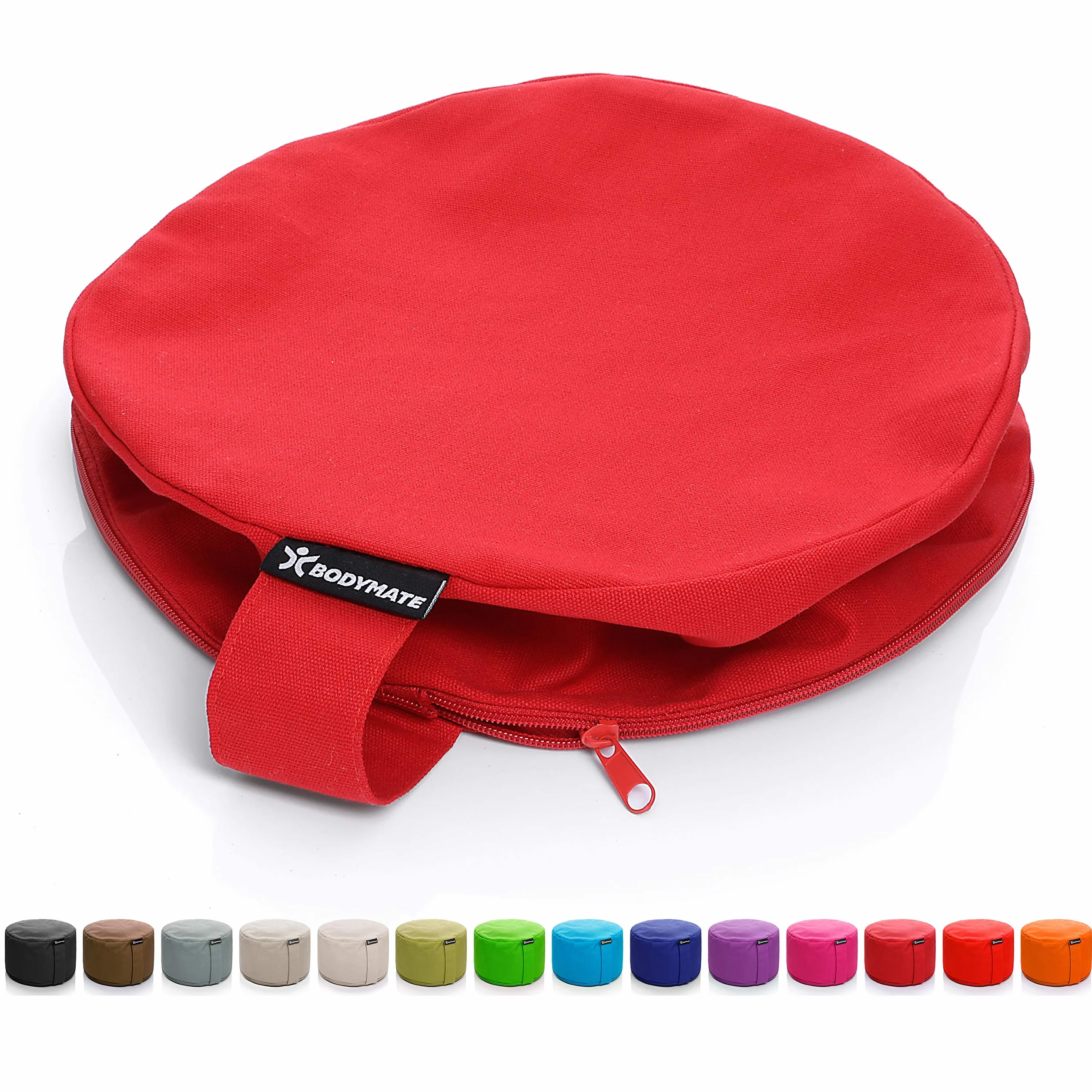 BODYMATE Coussin de méditation & Yoga (zafu) surélevé H20 cm Ø31 cm - Rembourrage en Coques de Sarrasin, Housse 100% Coton - Lavable en Machine