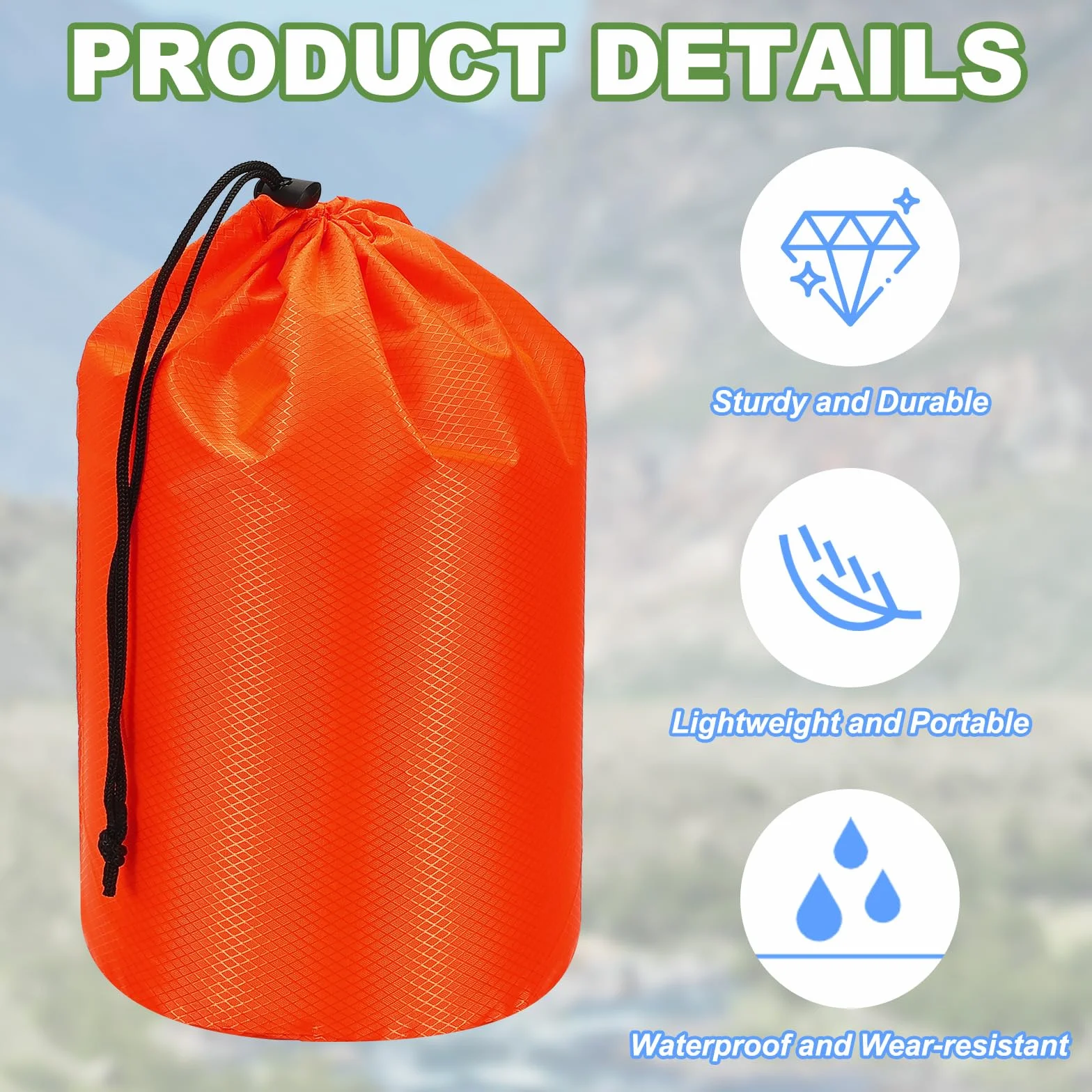 PATIKIL Sac de rangement, sac de rangement extérieur imperméable, sac de rangement portable avec cordon de serrage, sac de couchage léger pour le camping, la randonnée, la randonnée