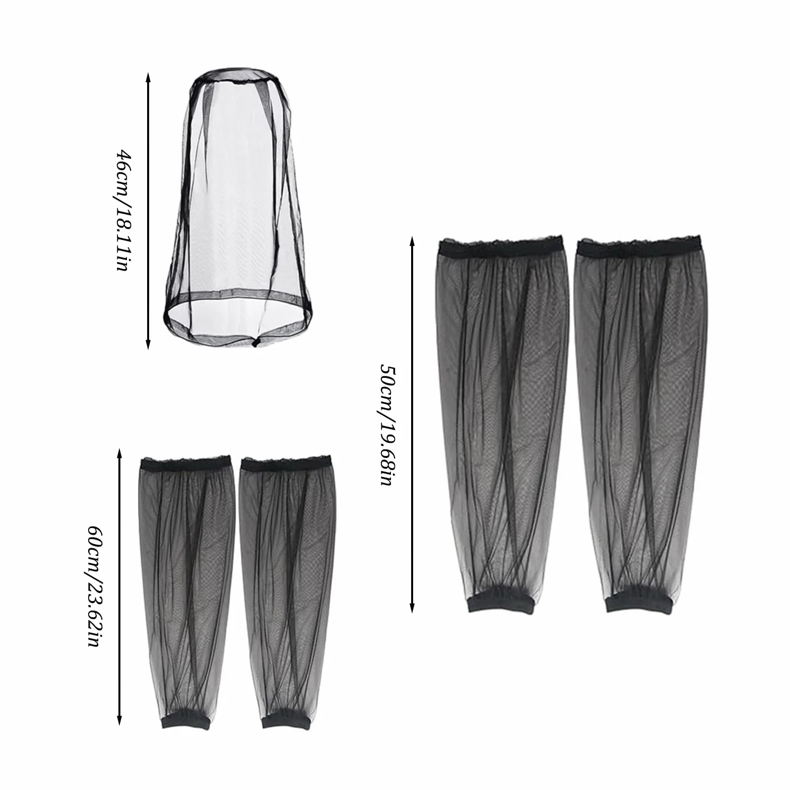 Filet de Tête Anti-Moustique, 5Pcs Moustique Protection de Tête Filet Respirants Manchons de Bras et Jambes Anti-Moustiques avec Sac de Rangement pour Extérieur Camping Pêche (Noir)