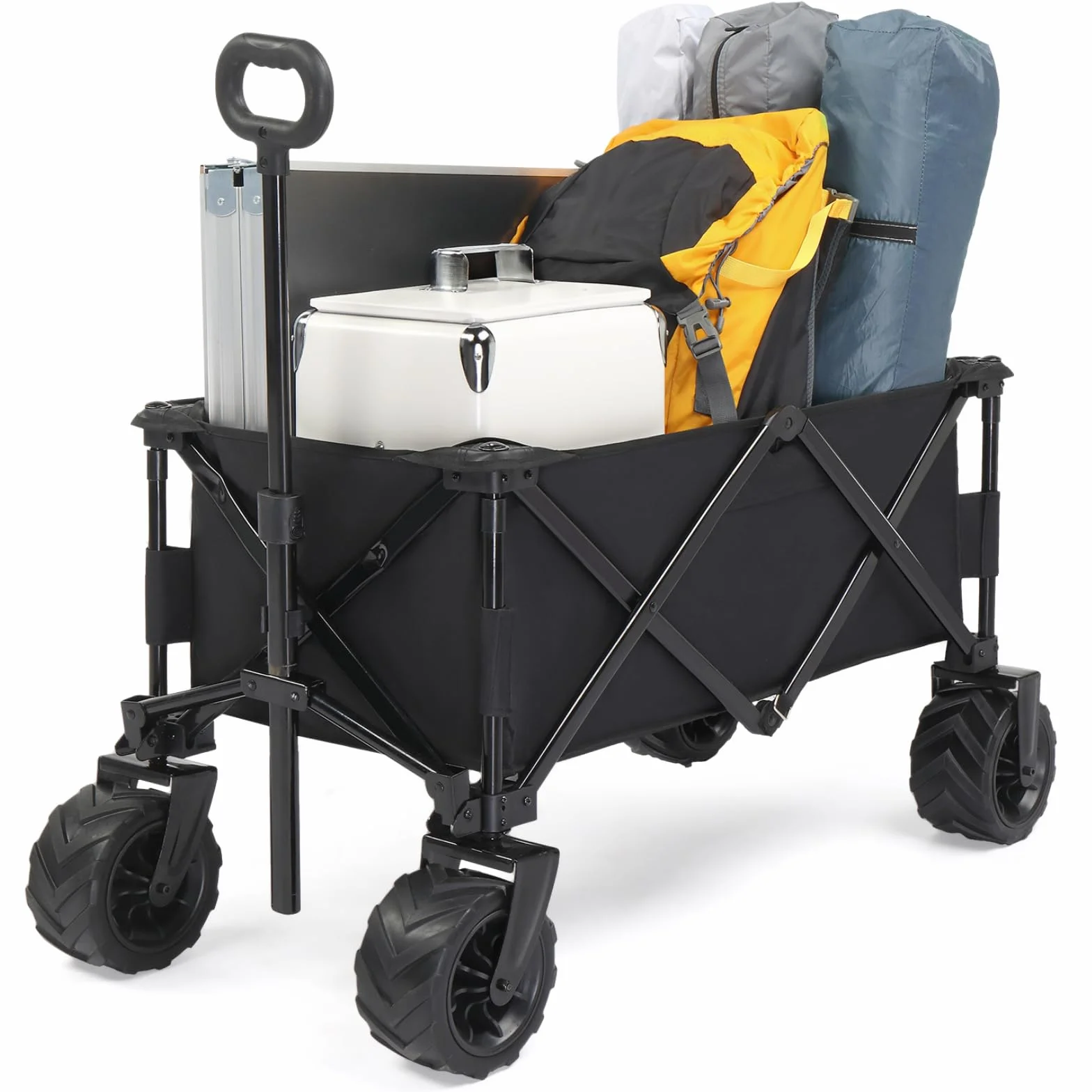 LEADZM Chariot de Plage Pliable Tout Terrain 91kg 107x54x91 cm Noir