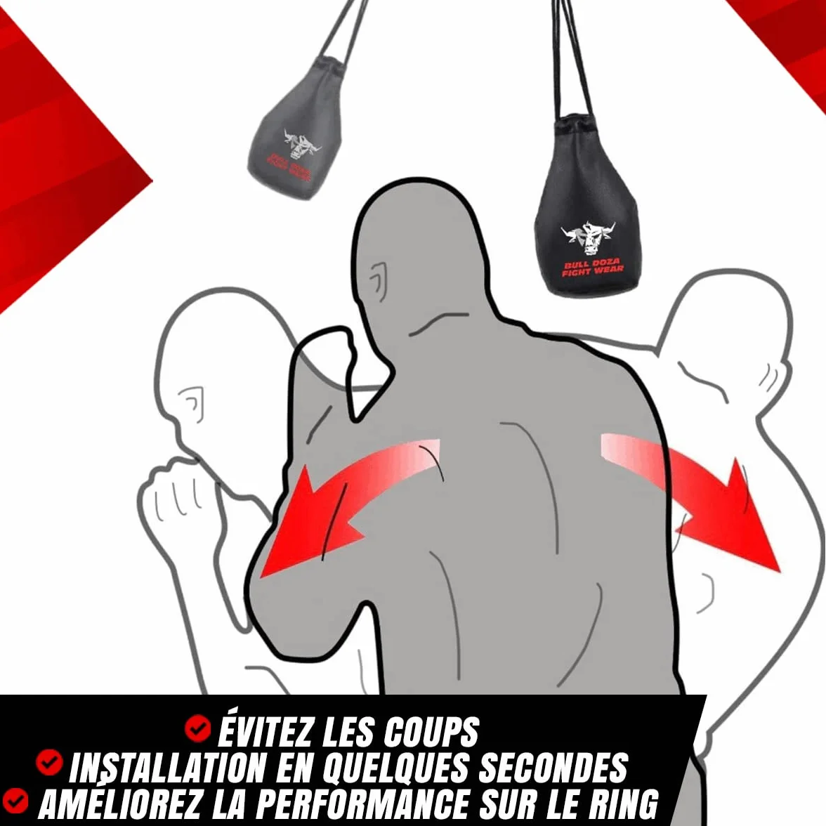 BULL DOZA FIGHT WEAR Slip Reaction Bag - Largeur de Frappe - 1 kg Une Fois rempli - Corde de 2 m Incluse - Sac de Frappe MMA - Noir - Sac de défense #1 1 (sans Boxe) (Noir)(M)