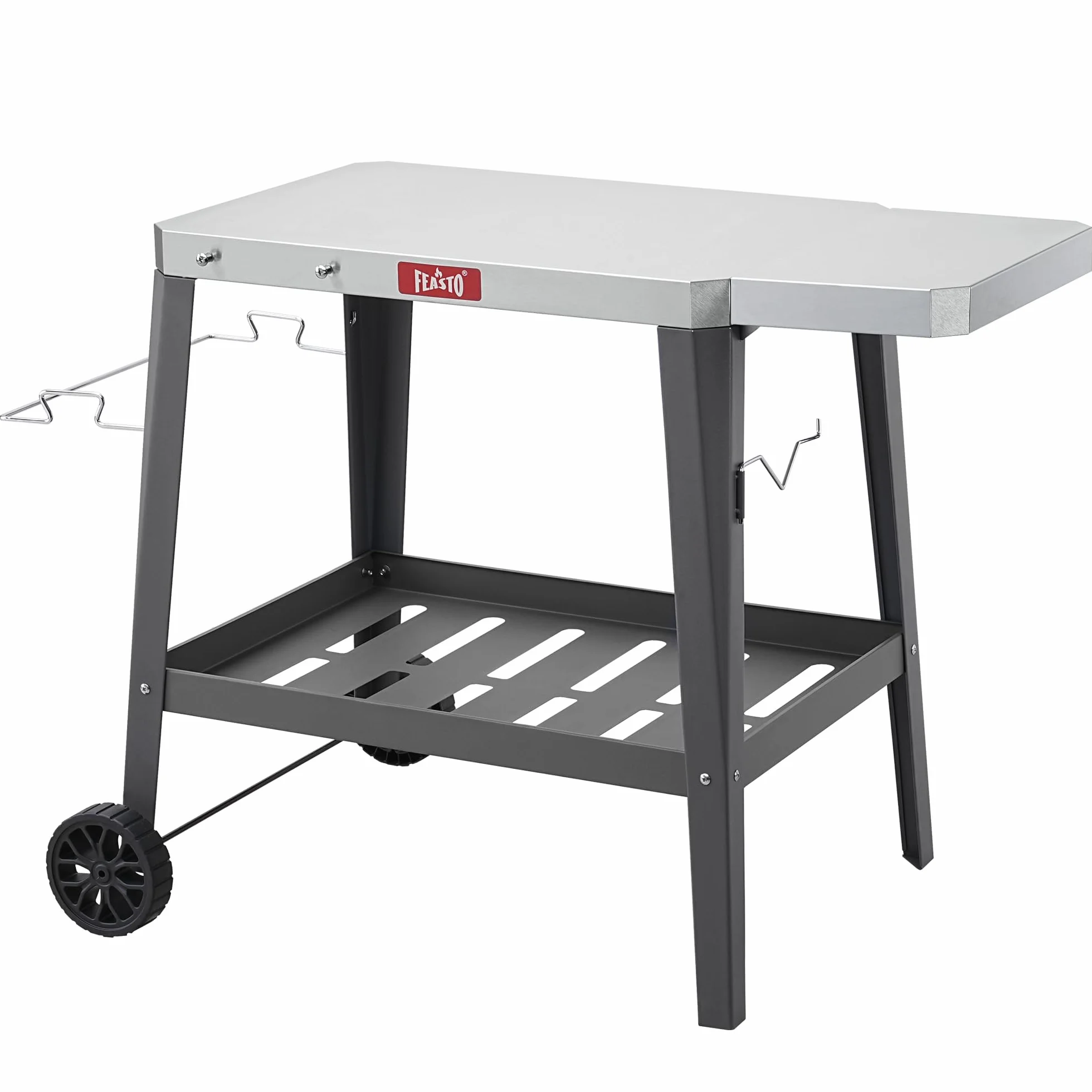 Feasto 2-Étagère Desserte de Jardin Pliable, Chariot de Barbecue Acier INOX, Gris