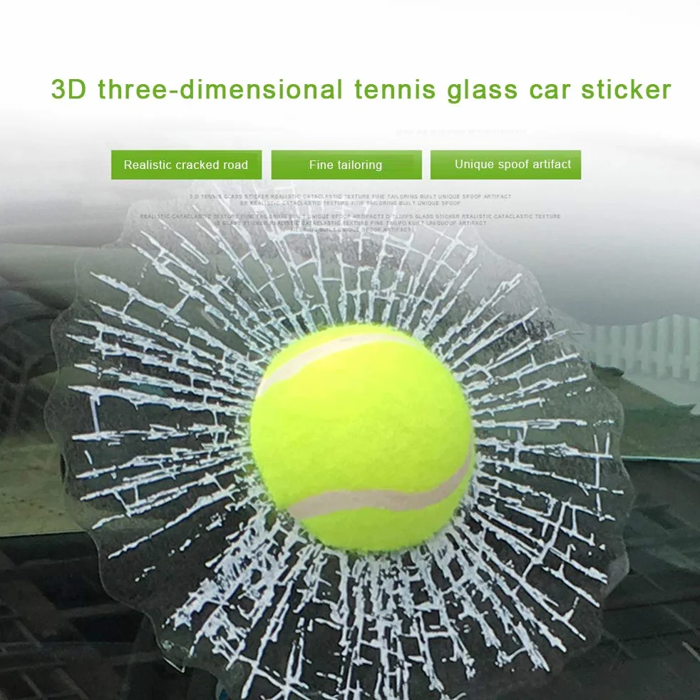2pcs Verre Cracked Verre Autocollant 3D de Base-Ball de Verre brisé Autocollants Voiture drôle Autocollants Balle de Tennis Prank Stuff Verre concassé Autocollants