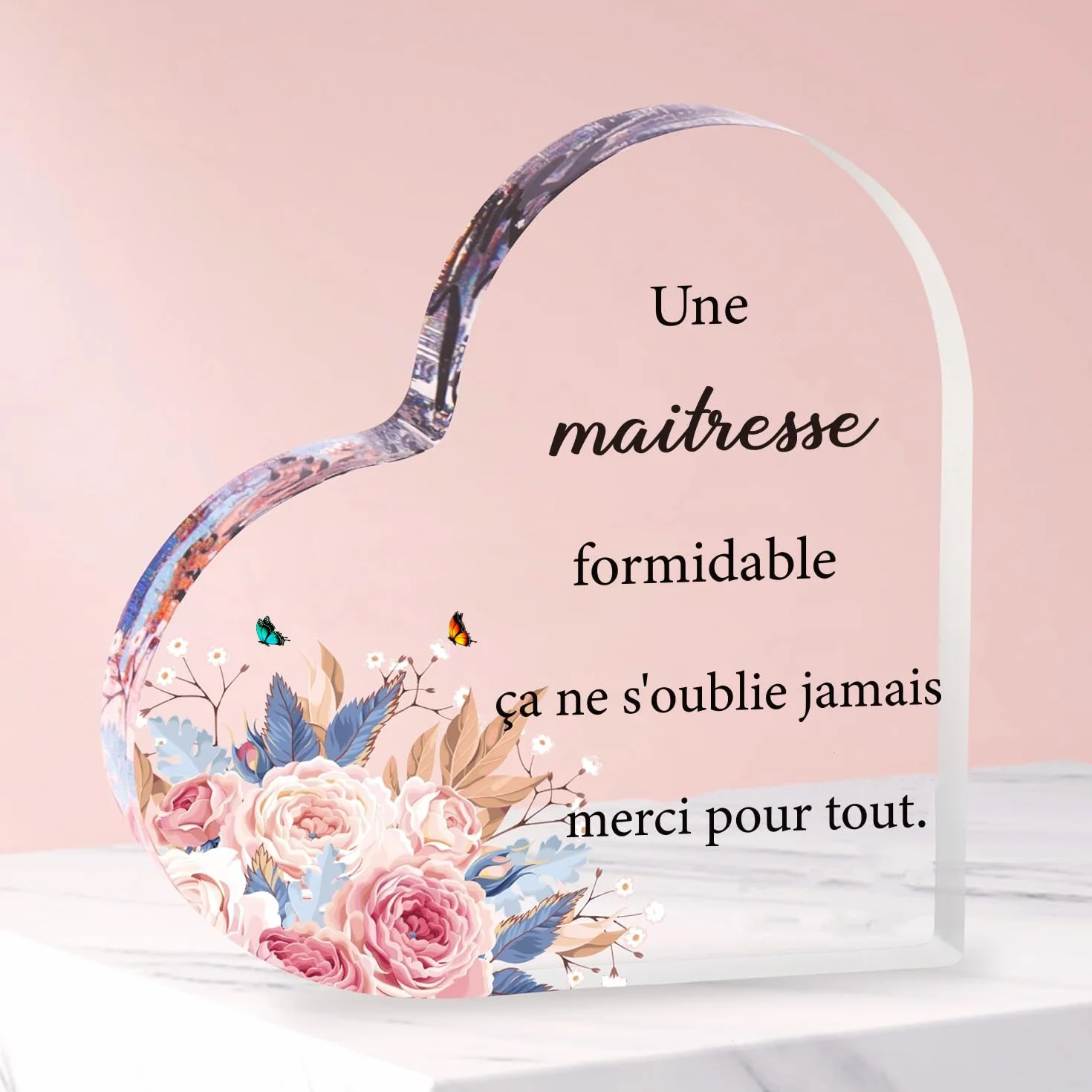Cadeau Maitresse d'école Forme de Coeur Acrylique Ornements Merci Maitresse