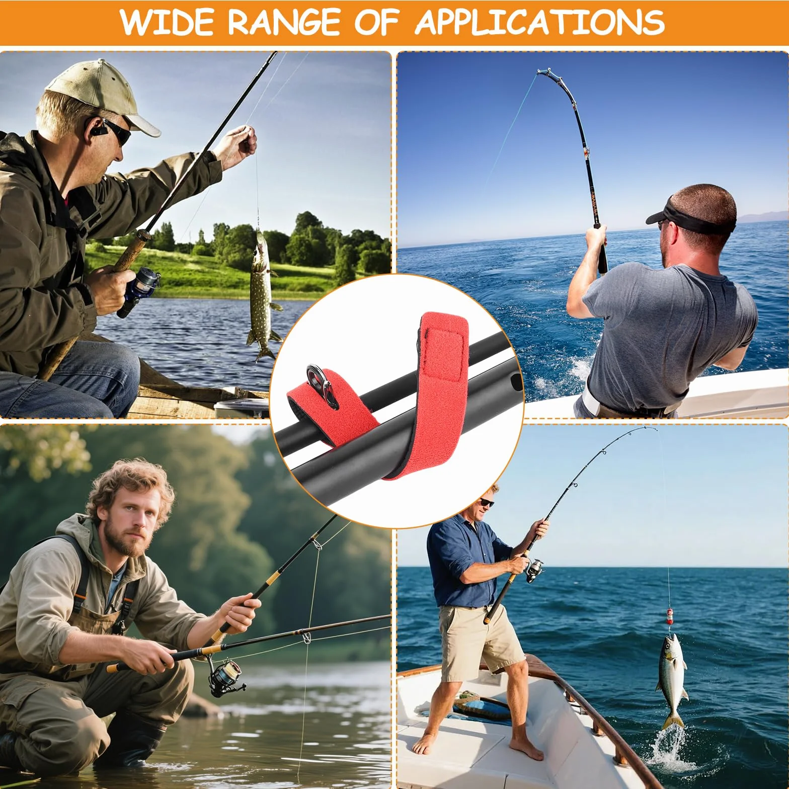 Bandes pour Canne à Pêche, Set de Bandes Élastiques avec Velcro, Support de Protection, Accessoires de Transport