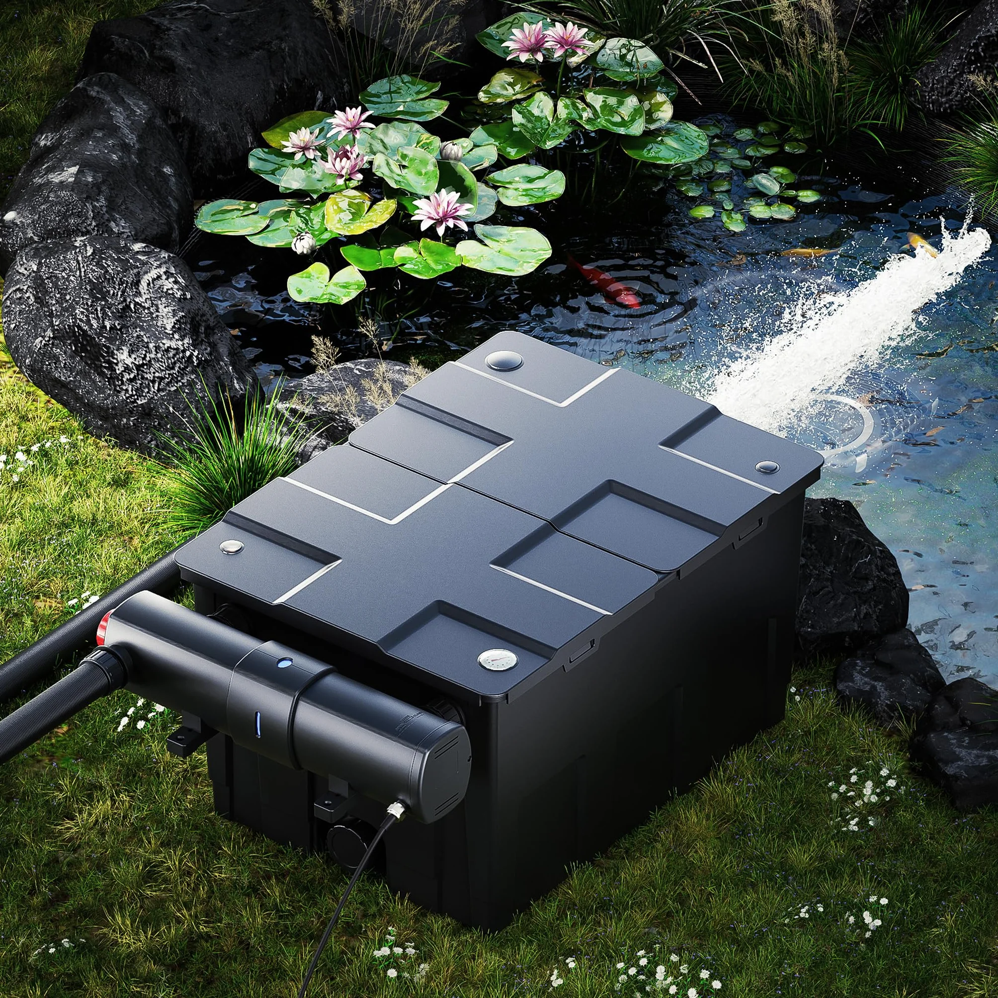 SunSun CBF-550 Filtre de bassin 60000L Biologique NEO10000 Pompe 10000l/h 80W CUV-224 Lampe UVC 24W 25m Tuyau 25mm Y-distributeur