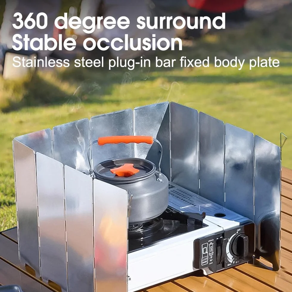 Pare-Vent Pliable, 12 Plaques Aluminium Pare-Brise de Réchaud de Camping Portable Stove Pare-Brise Protection Antivent pour Camping Randonnée Pique-Nique Cuisinière à Gaz