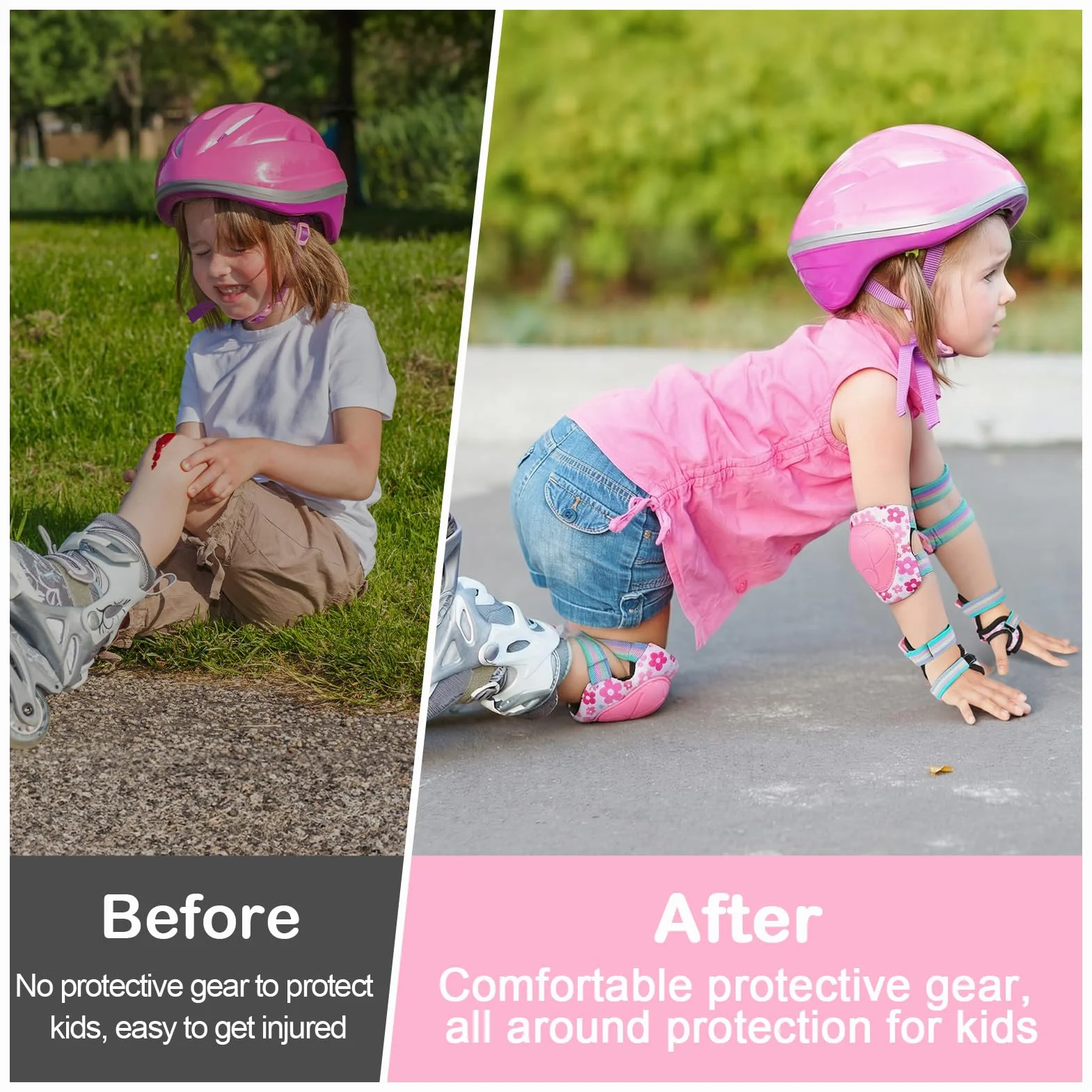 MHJY Genouillère Enfant Protection Roller Velo Fille Coudières Protège-Poignets Garçons Protege Genoux 7 en 1 pour Velo Skateboard Trotinette Patinage 3-8 Ans