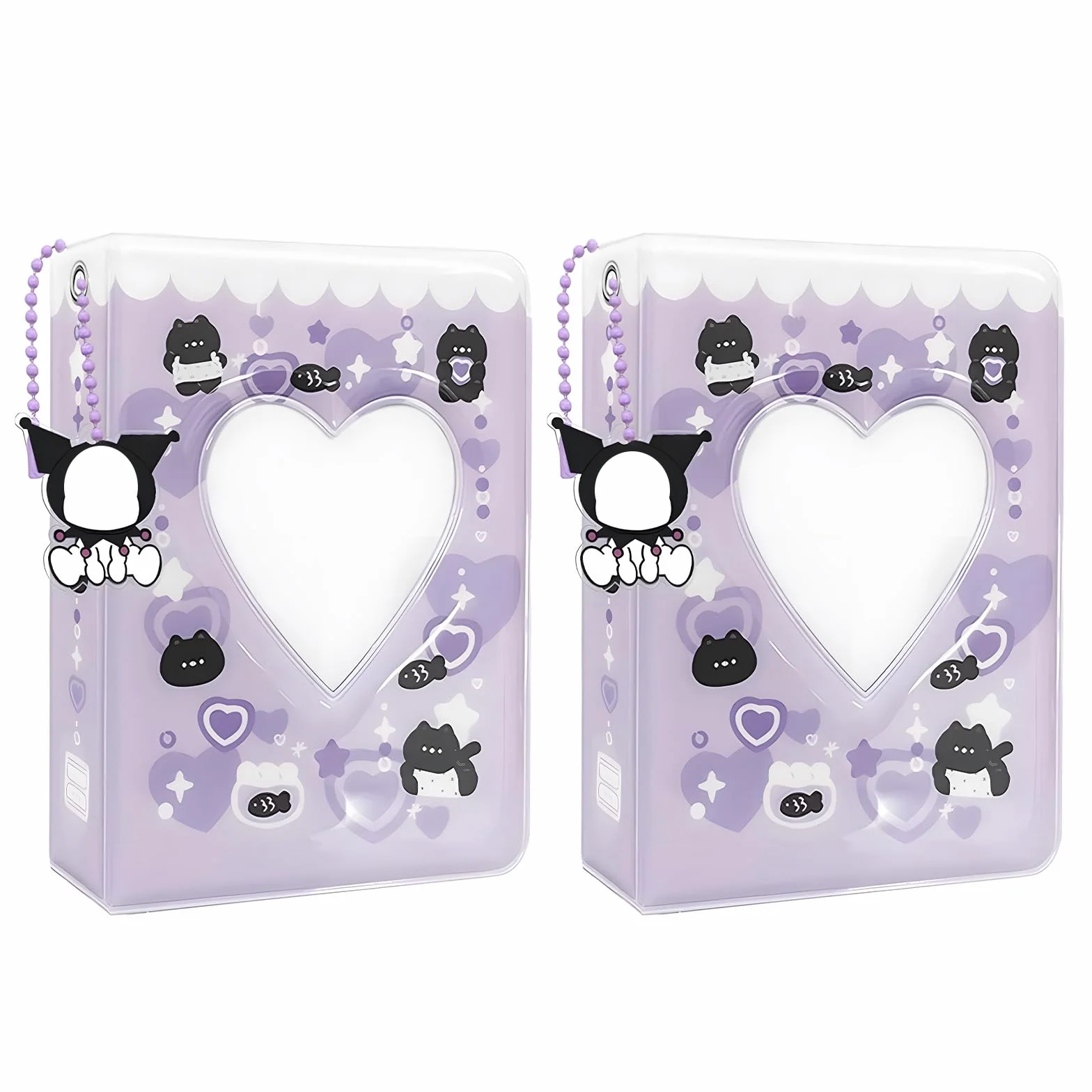 Pouces Photocard Holder Mignon Chat Livre avec Pendentif Classeur Photocard Kpop Mini Album Photos Binder pour Stocker Photos D'idoles Cartes Violet
