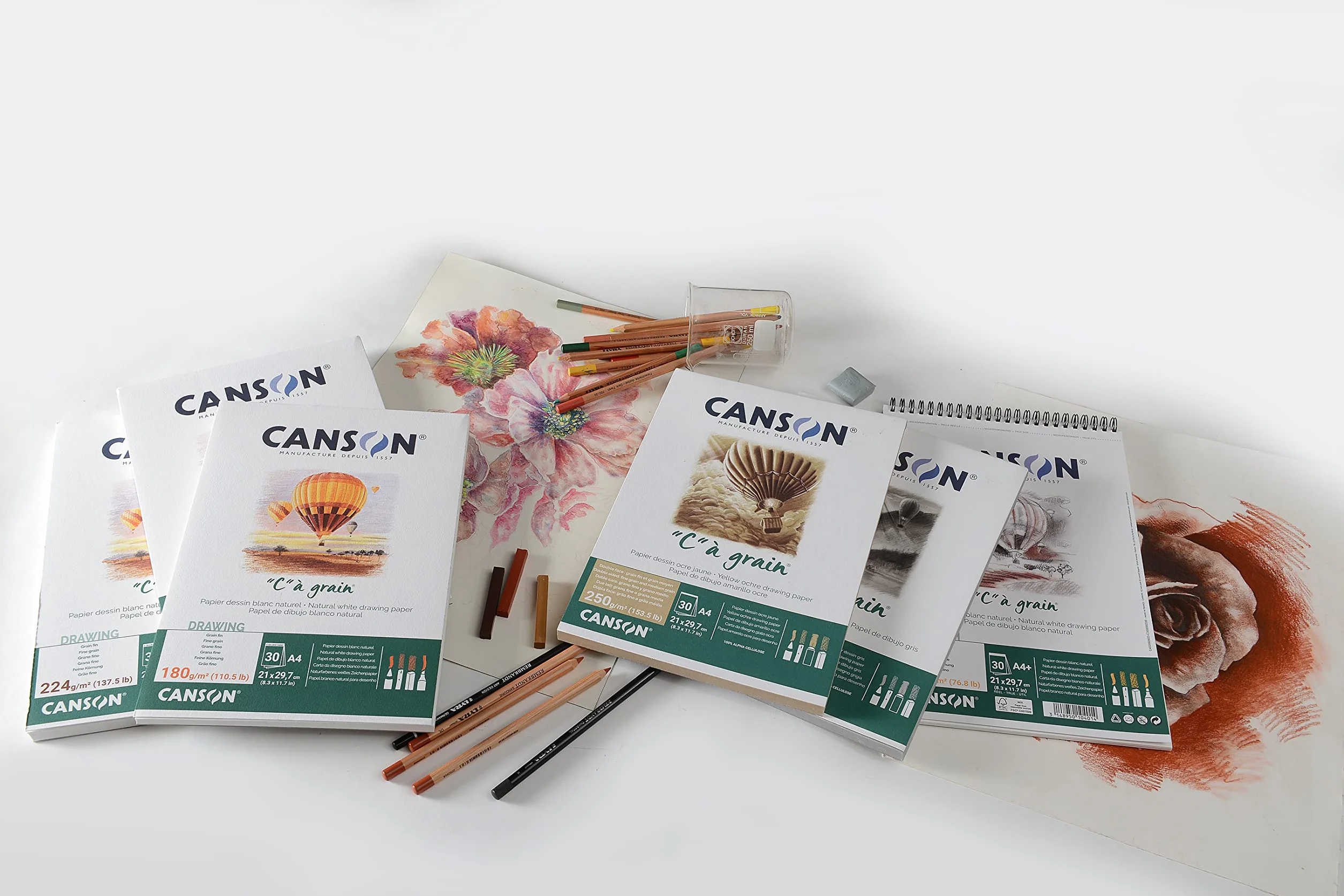 CANSON Bloc papier dessin A4 180g/m² Grain fin 30 feuilles Blanc naturel