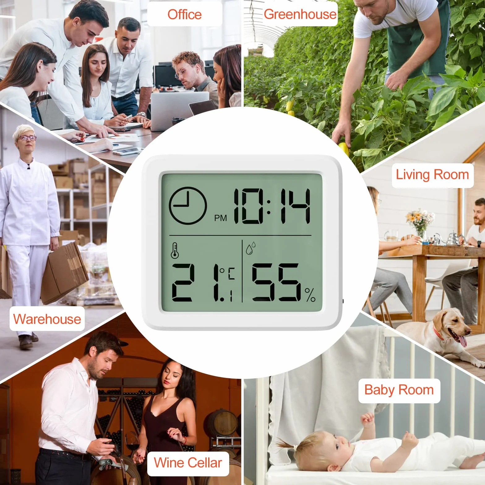 Gvolatee Thermometre Interieur Numerique Hygrometre Portable 2 Pieces Grand Ecran Horloge Blanc Precis Maison Chambre Bebe