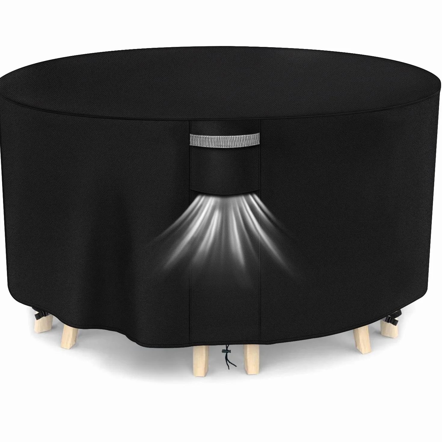 Housse de Table Jardin Ronde Ø128x71cm Imperméable Anti-UV Tissu Oxford 420D Noir