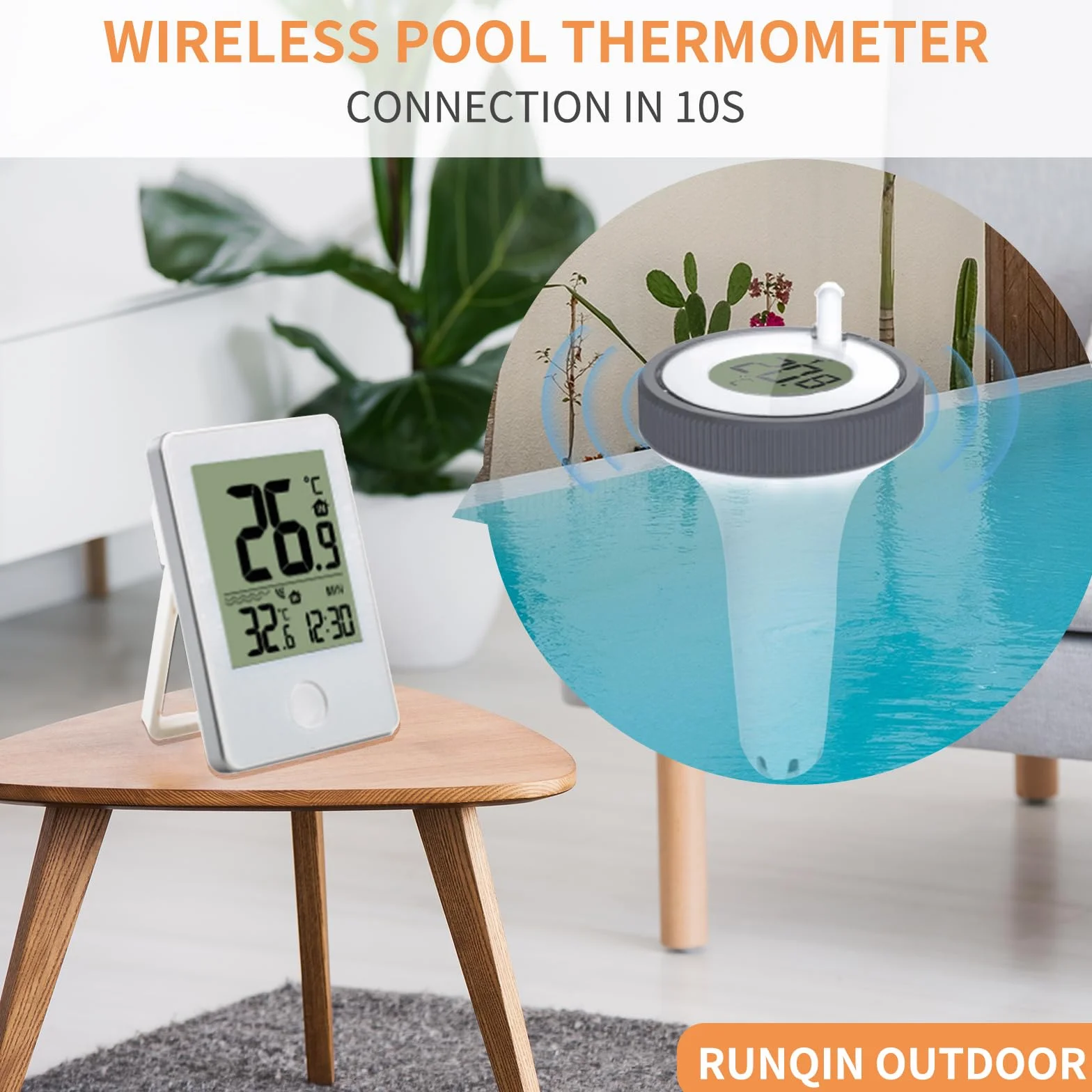 Thermomètre Piscine Flottant sans Fil Connecté LCD avec Récepteur pour Aquarium Spa Étang
